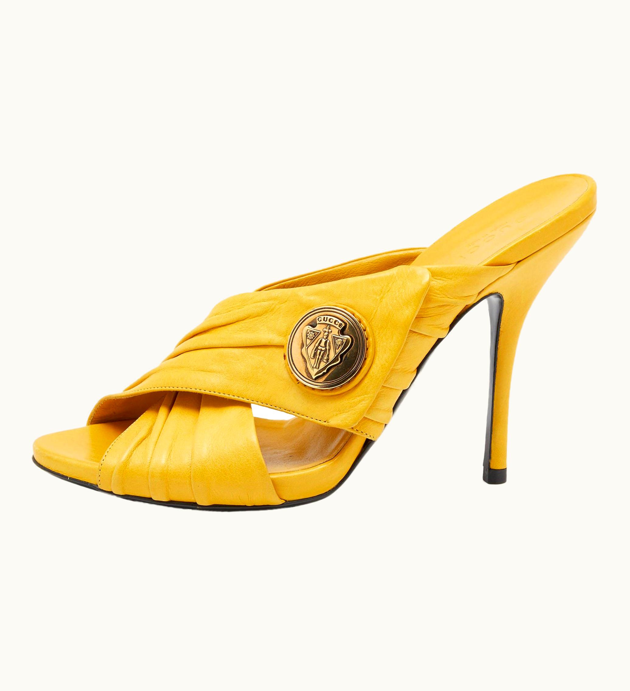 Gucci Gucci Yellow Leather Hysteria Cross Slide Sandals