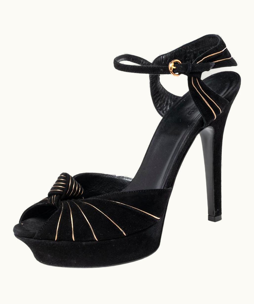 Gucci Gucci Black Suede Kelly Knot Platform Sandals