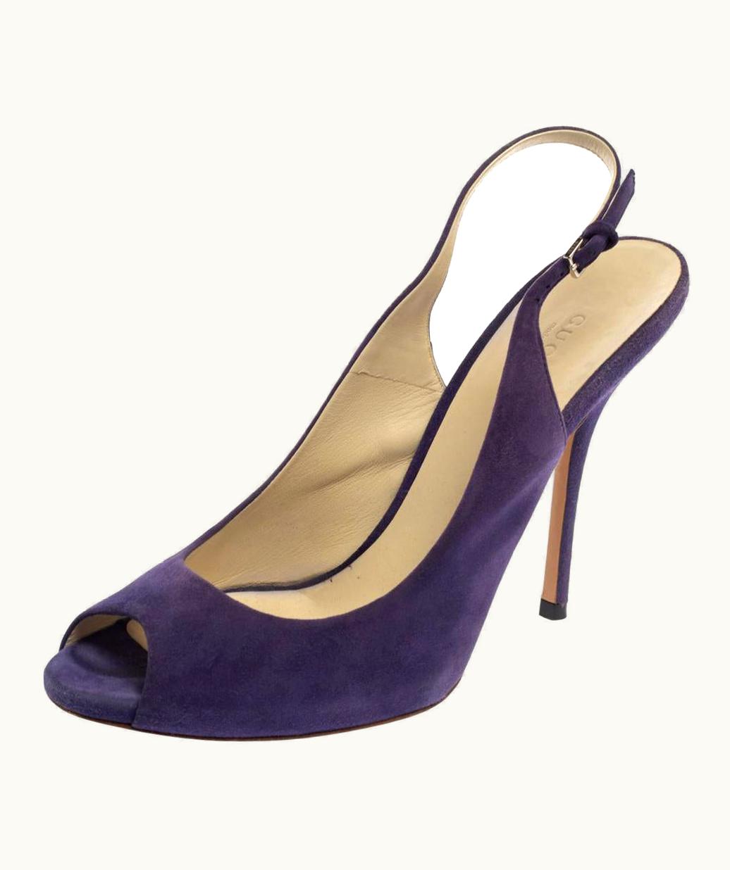 Gucci Gucci Purple Suede Peep Toe Slingback Sandals UZ0575494