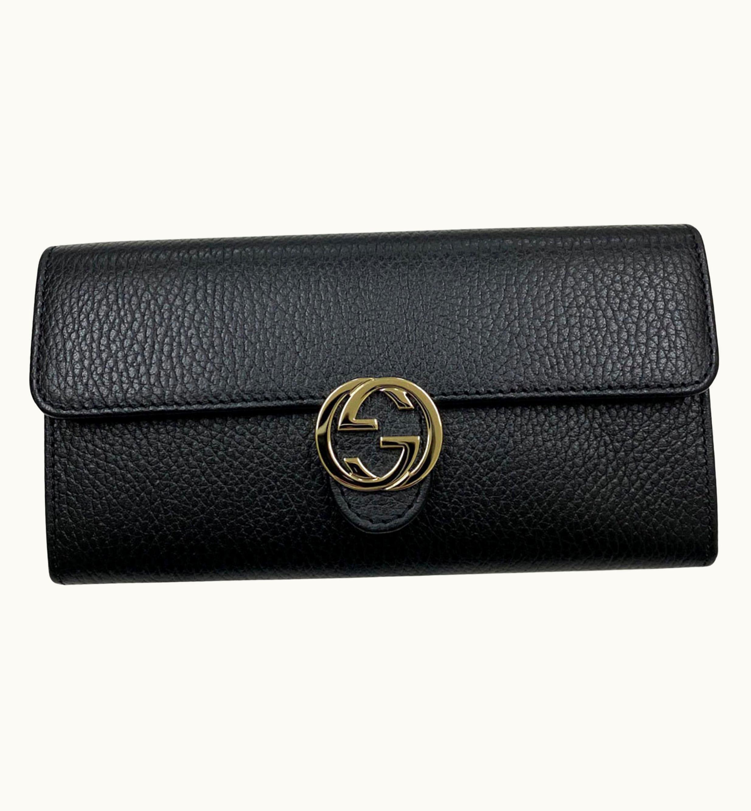 Gucci Gucci Black Interlocking G Leather Long Wallet Clutch Bag