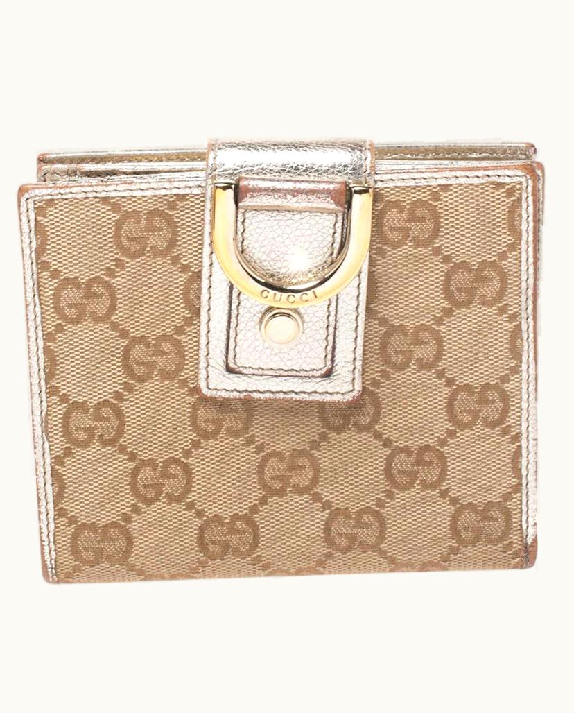 Gucci Gucci Beige/Metallic Gold Gg Canvas Abbey D Ring Compact Wallet