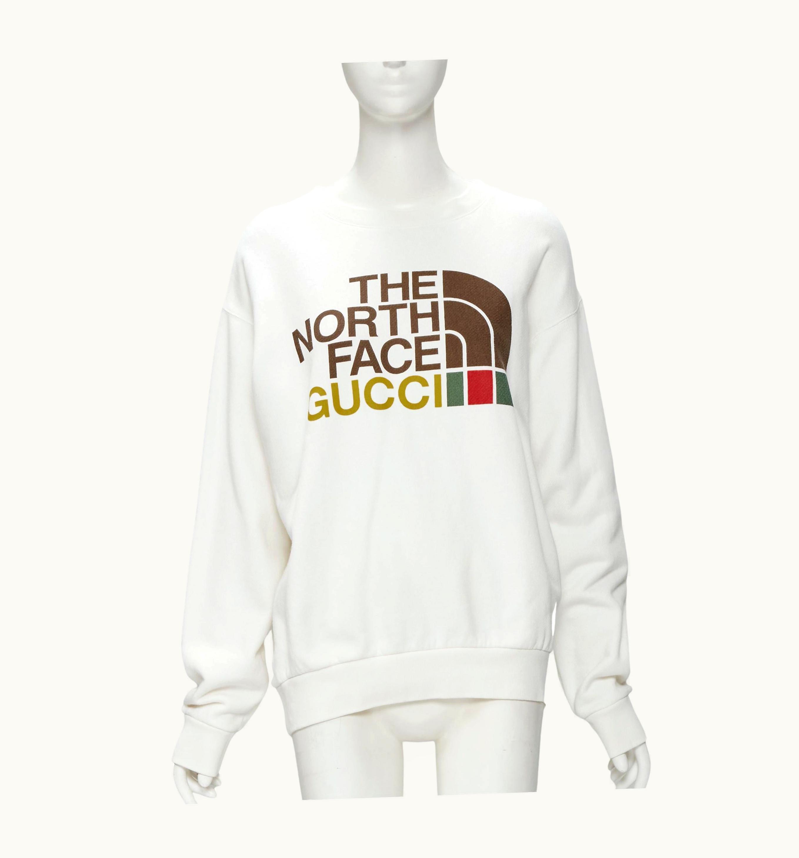 Gucci Gucci The North Face Logo Print White Cotton Oversized Sweatshirt Pullover