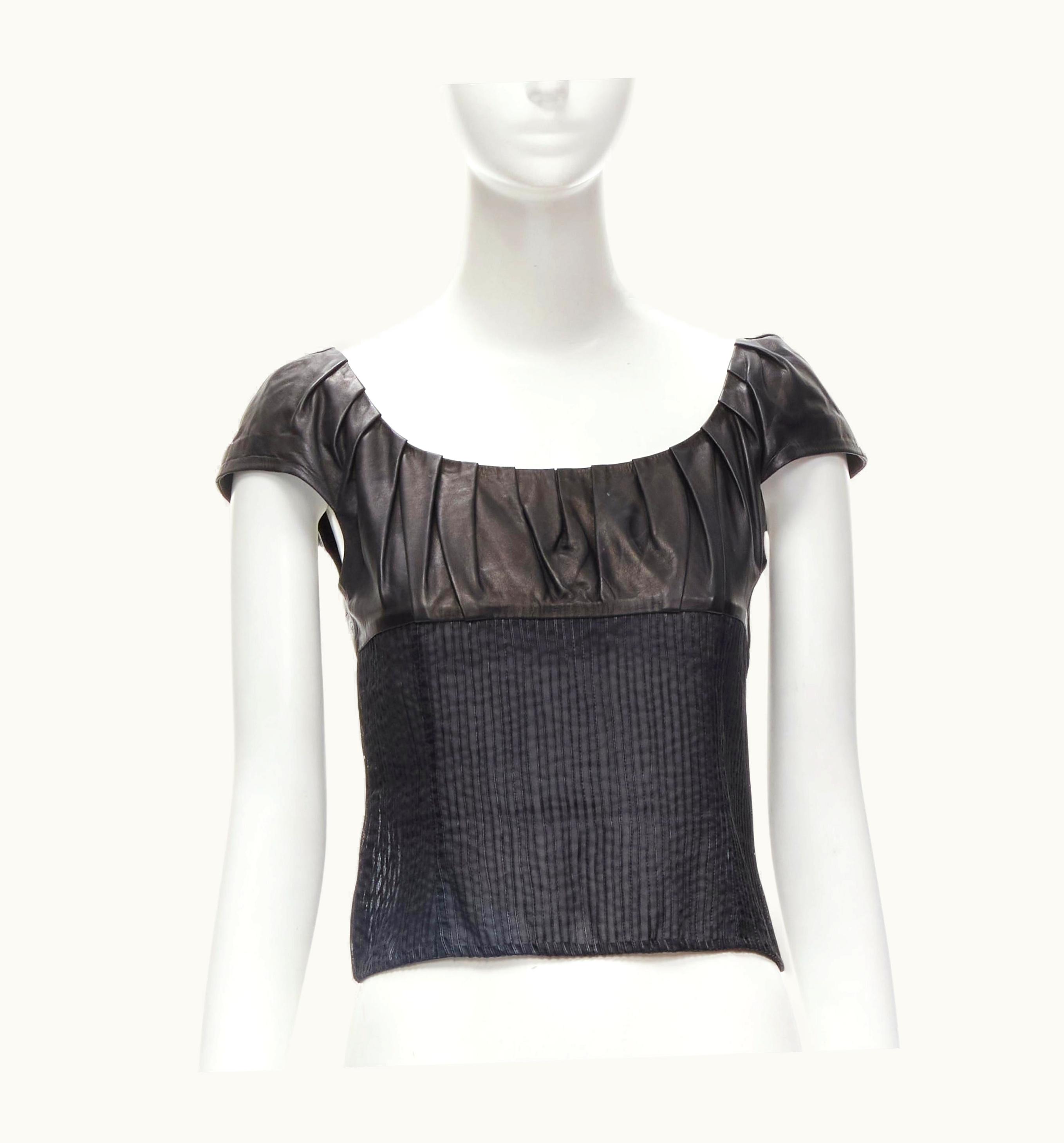 Gucci Gucci Tom Ford Vintage Black Leather Cap Pleated Sheer Waist Top