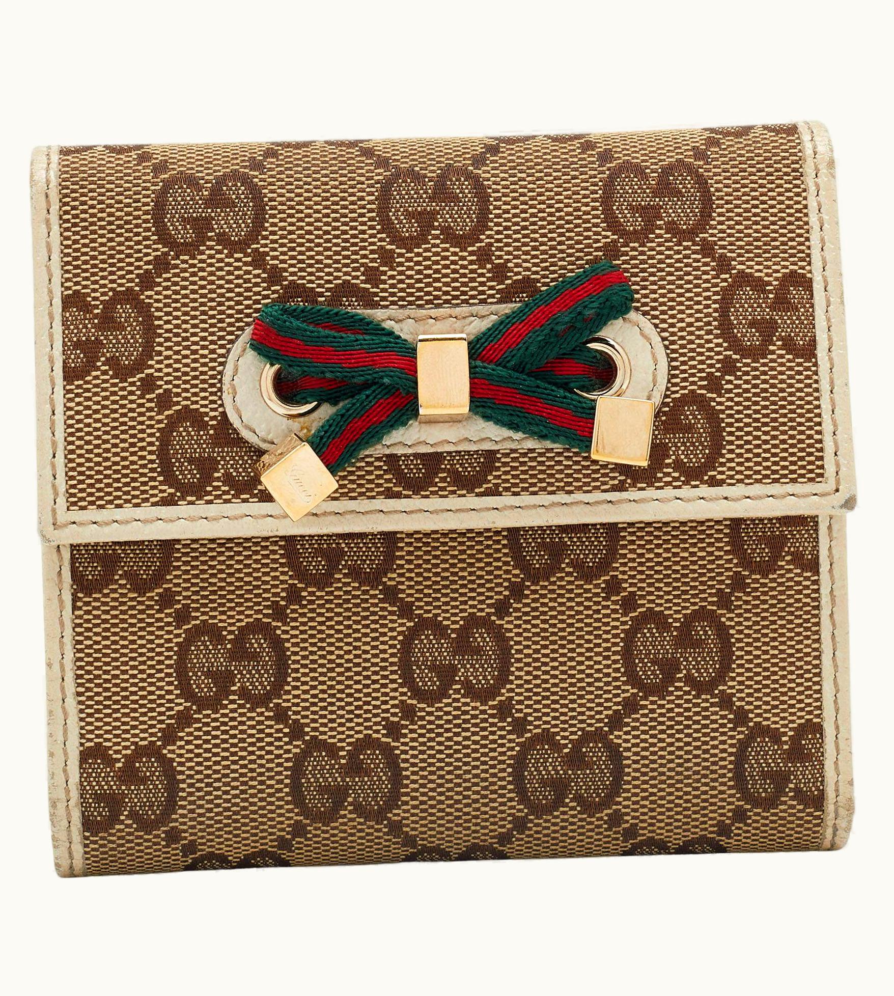 Gucci Gucci Beige/Off White Gg Canvas And Leather Princy Compact Trifold Wallet