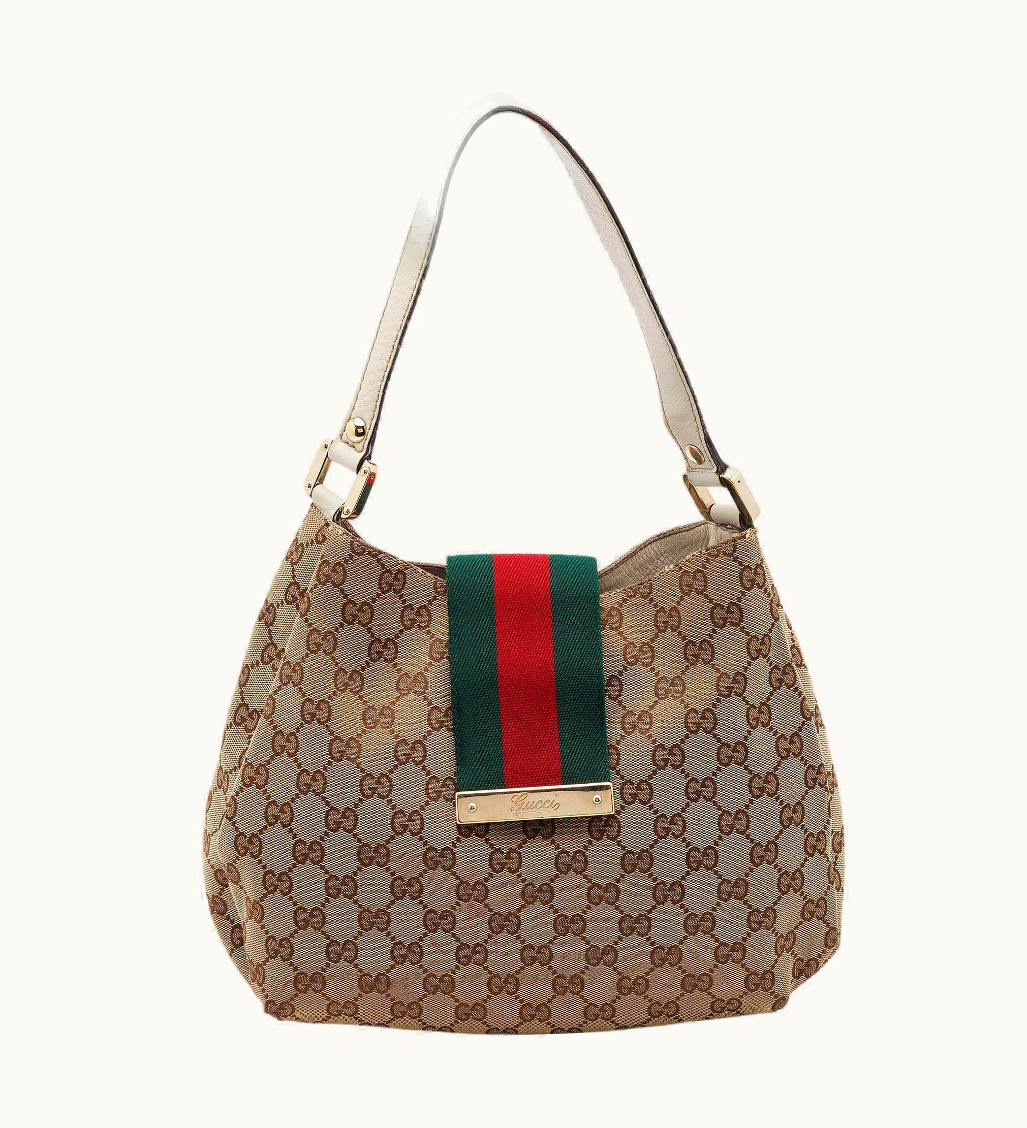 Gucci Gucci Beige/Brown Gg Canvas And Leather Medium Ladies Web Hobo