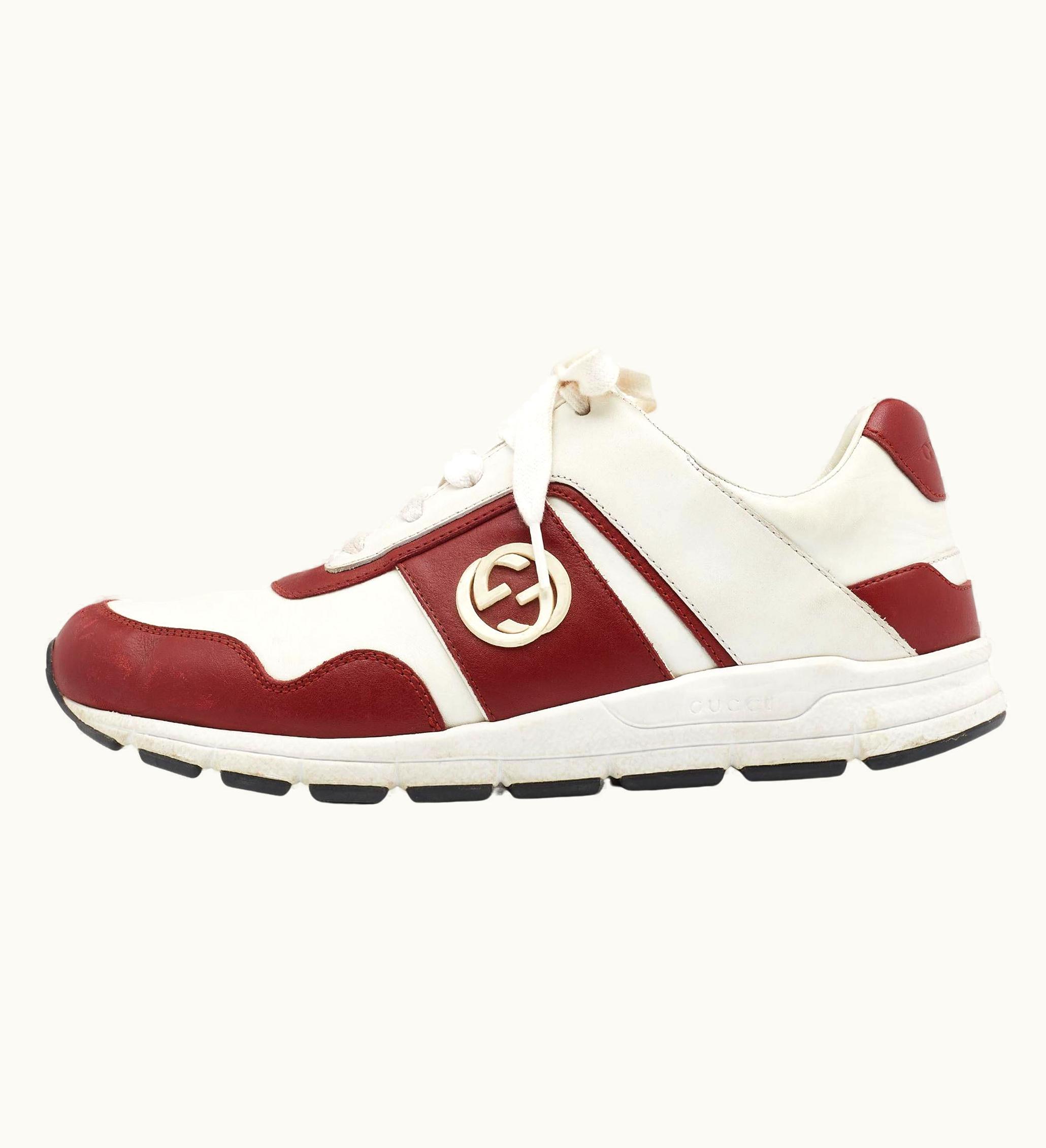 Gucci Gucci Red/White Leather Interlocking G Low Top Sneakers