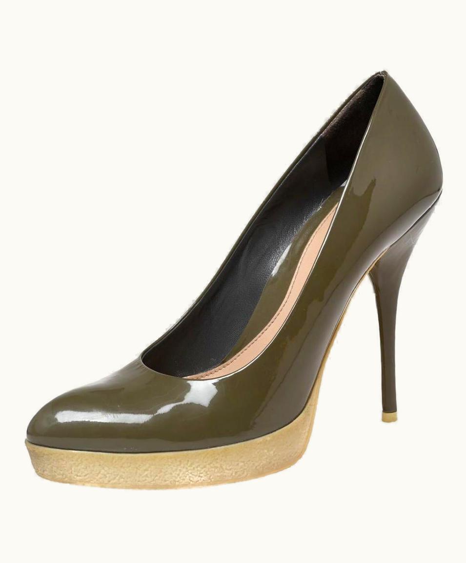 Gucci Gucci Olive Green Patent Leather Platform Pumps