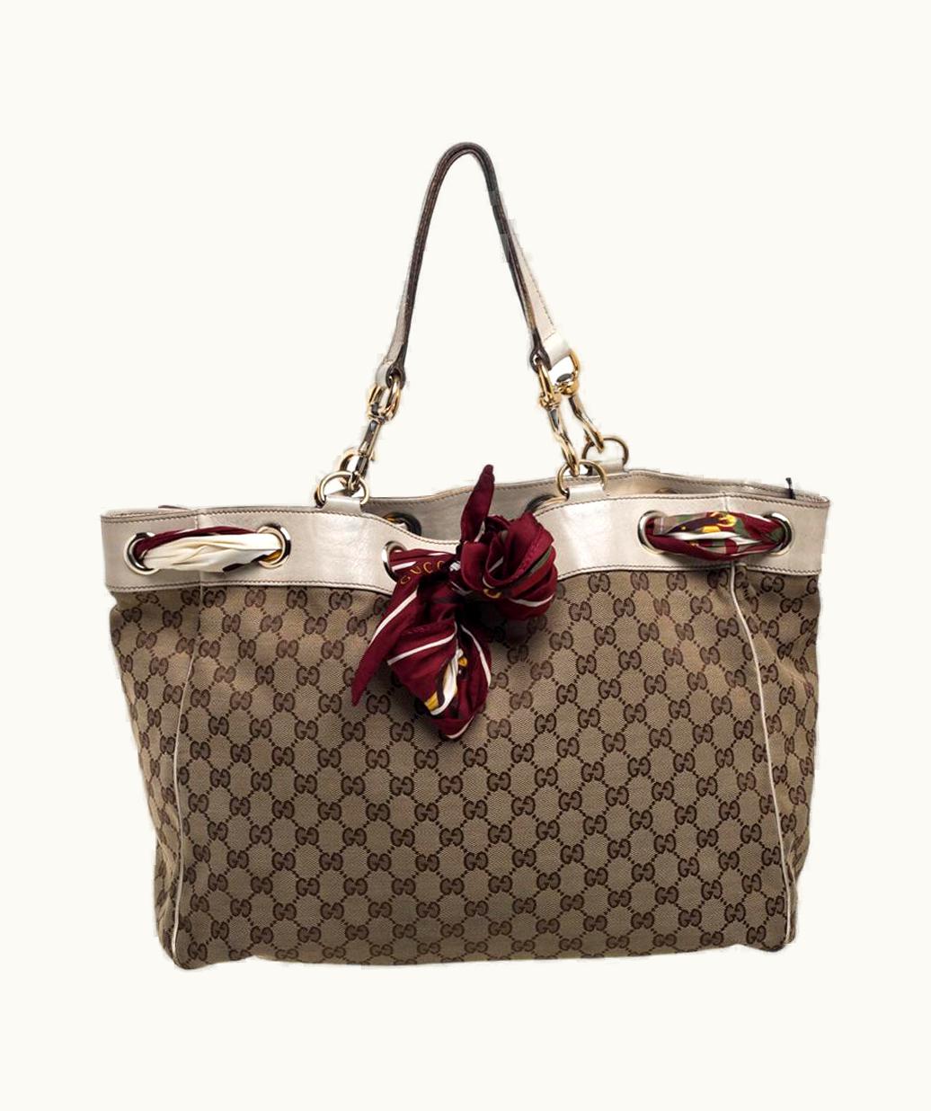 Gucci Gucci Beige/Off White Gg Canvas And Leather Large Positano Scarf Tote