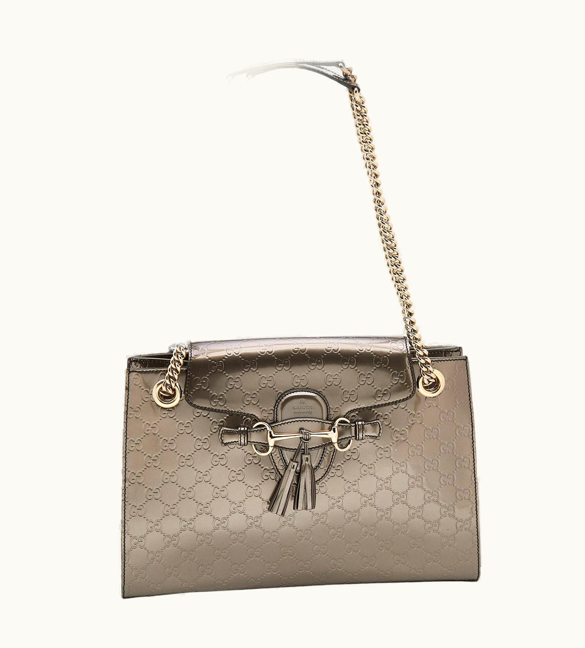 Gucci Gucci Dark Olive Guccissima Patent Leather Large Emily Chain Shoulder Bag