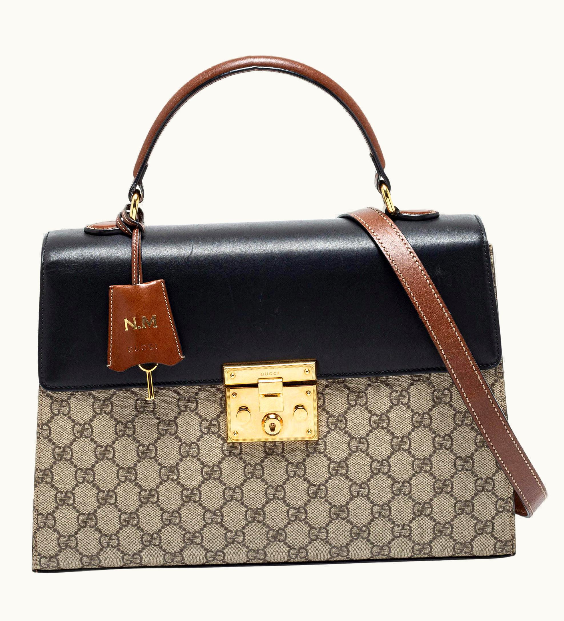 Gucci Gucci Tricolor Gg Supreme Canvas And Leather Medium Padlock Top Handle Bag
