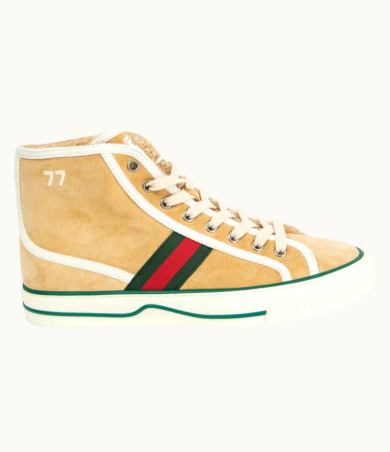 Gucci Gucci Beige Suede Tennis 1977 Shearling Lined High Top Sneakers Shoes