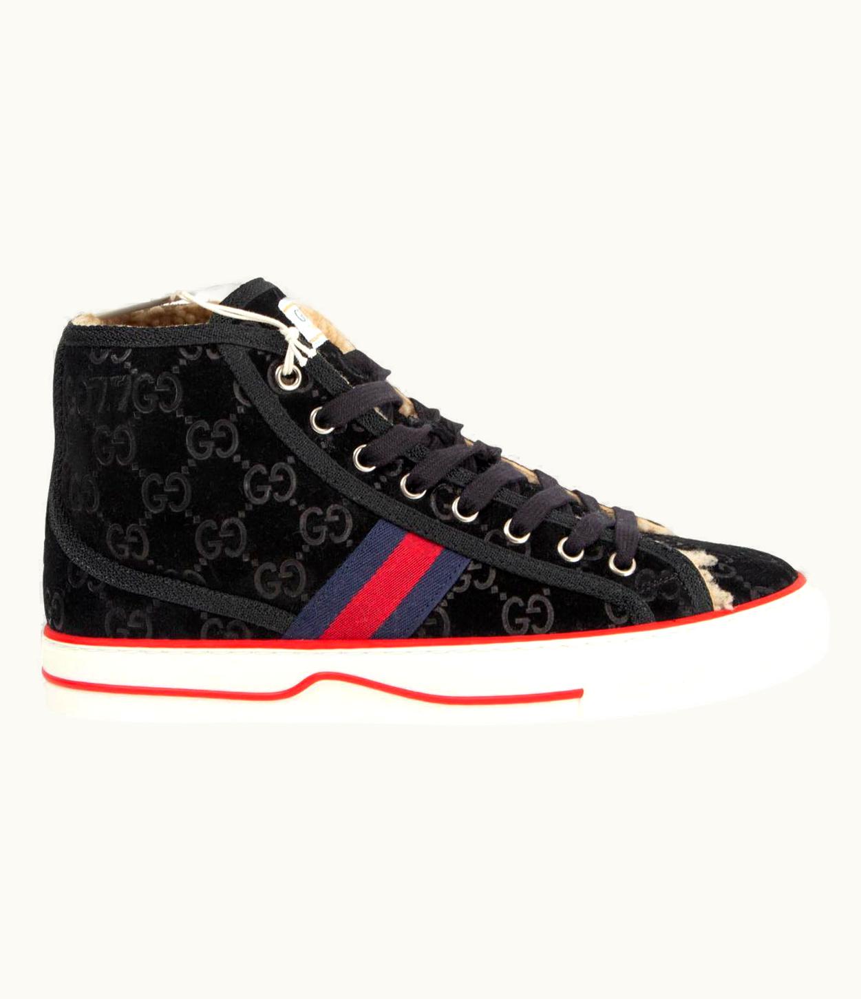 Gucci Gucci Black Suede Tennis 1977 Shearling Lined High Top Sneakers Shoes