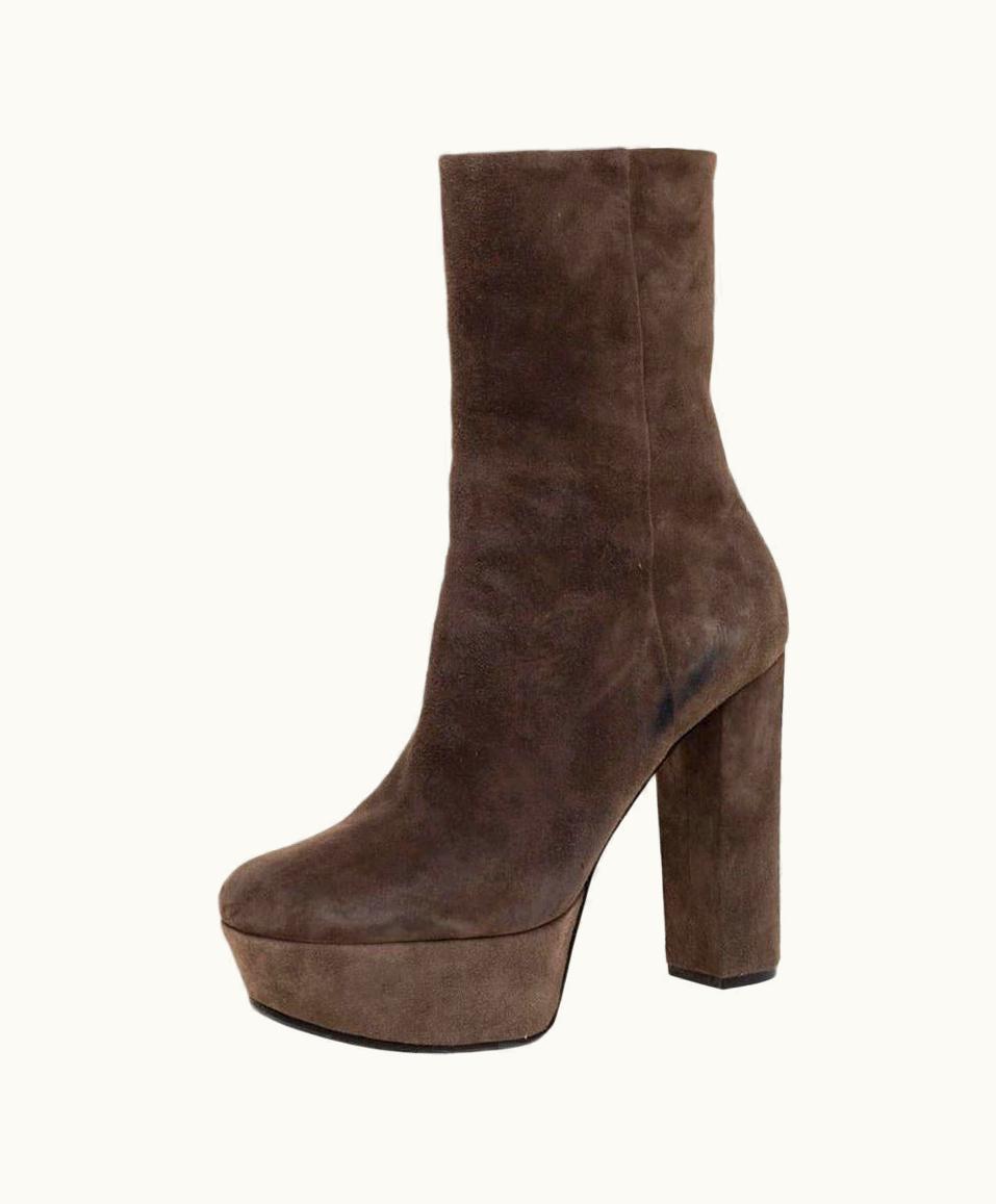 Gucci Gucci Grey Suede Platform Block Heel Ankle Boots