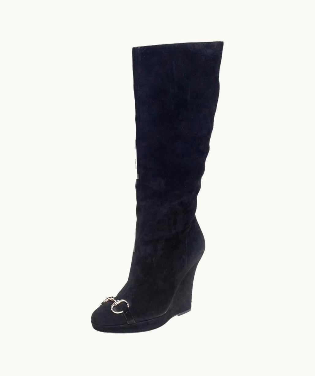 Gucci Gucci Black Suede Horse Bit Knee Length Boots