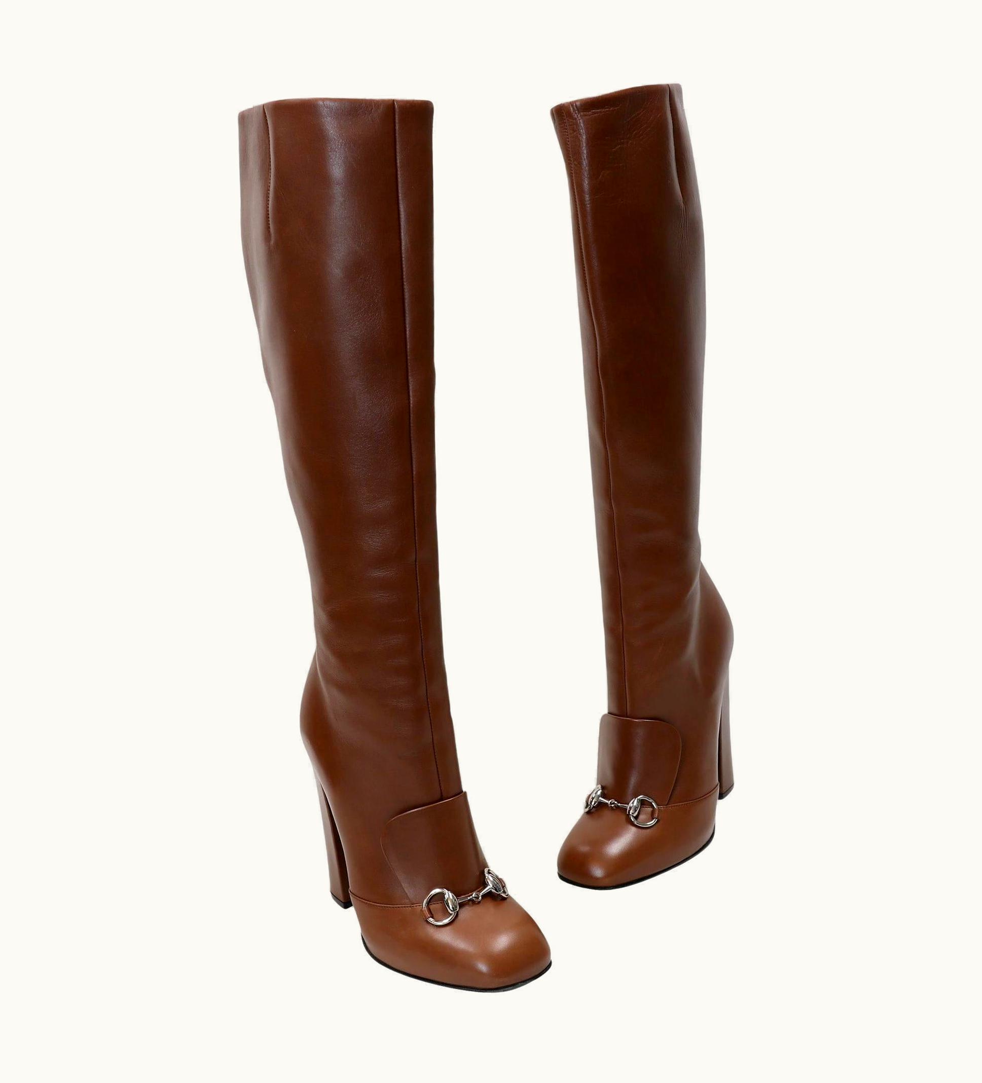 Gucci Gucci Brown Leather Horsebit Knee High Riding Boots 39.5 Gg-s1111p-0001