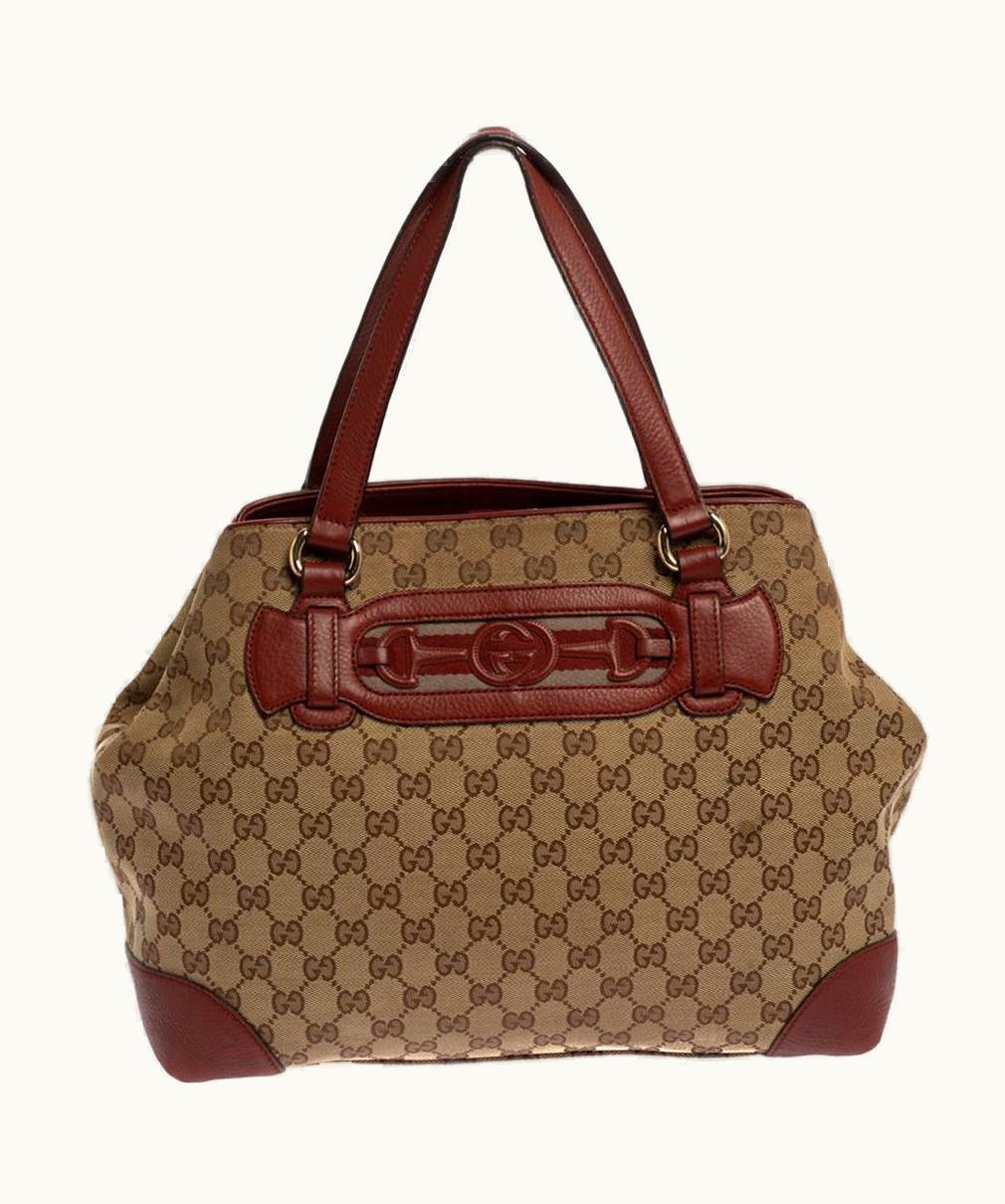 Gucci Gucci Beige/Red Gg Canvas And Leather Medium Supreme Web Dressage Tote