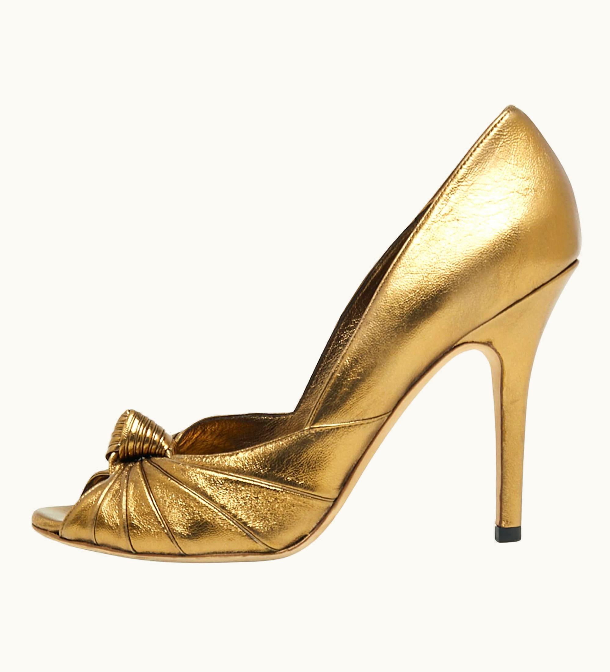 Gucci Gucci Metallic Bronze Leather Knot Peep Toe Pumps