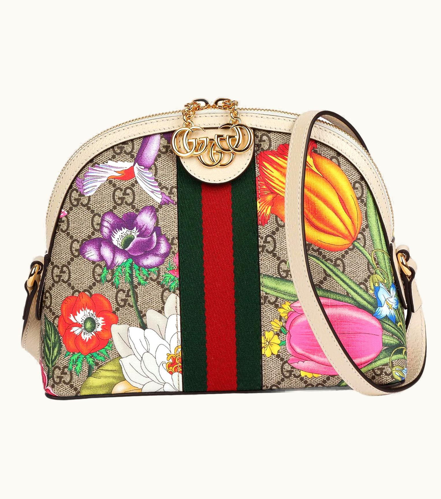 Gucci Gucci White Pigskin Leather & Gg Supreme Flora Canvas Small Orphidia Shoulder Ba