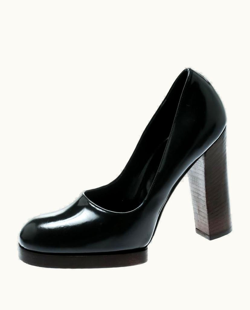 Gucci Gucci Dark Grey Leather Block Heel Pumps
