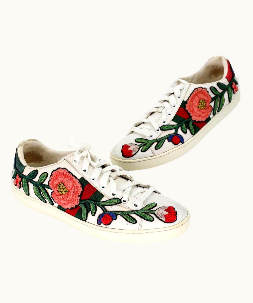 Gucci Gucci Ace Floral Embroidered 38 Calfskin Low-top Sneakers Gg-s0805p-0004