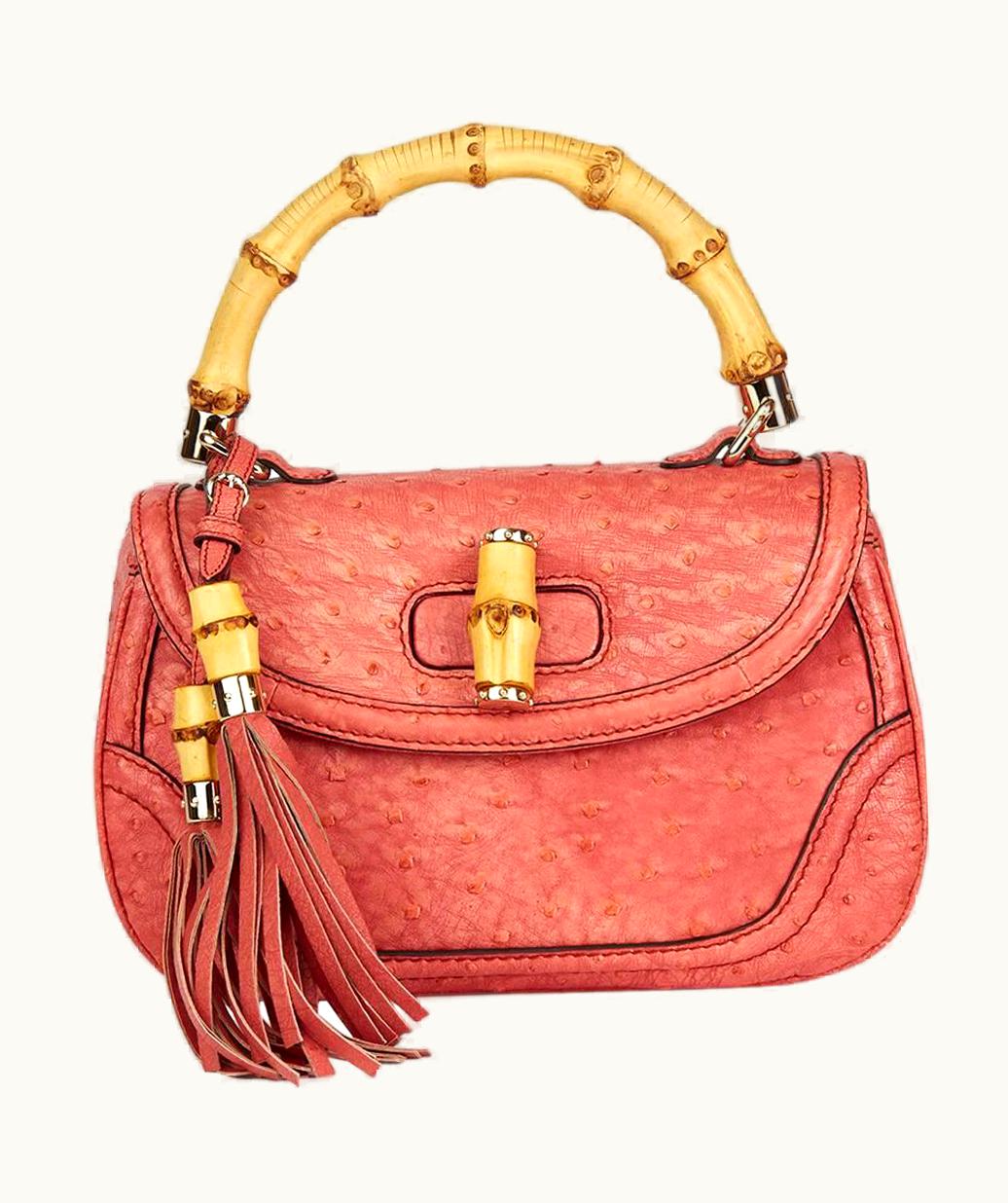 Gucci 2011 Gucci Ostrich Leather Bamboo Classic Top Handle Bag