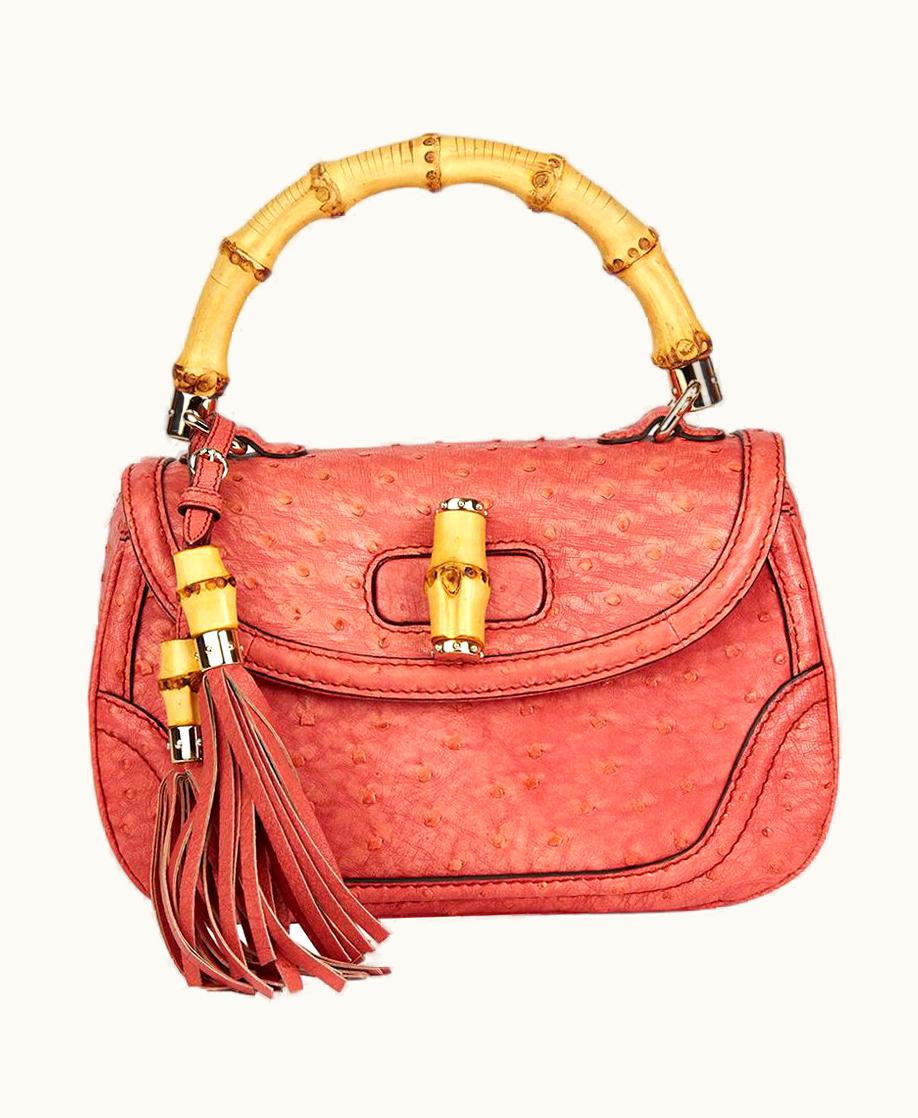 Gucci 2011 Gucci Coral Ostrich Leather Bamboo Classic Top Handle