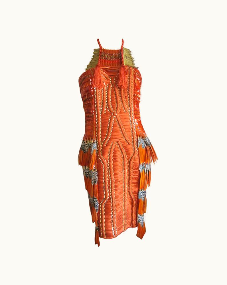 Gucci Gucci Orange Feather Runway Dress Spring