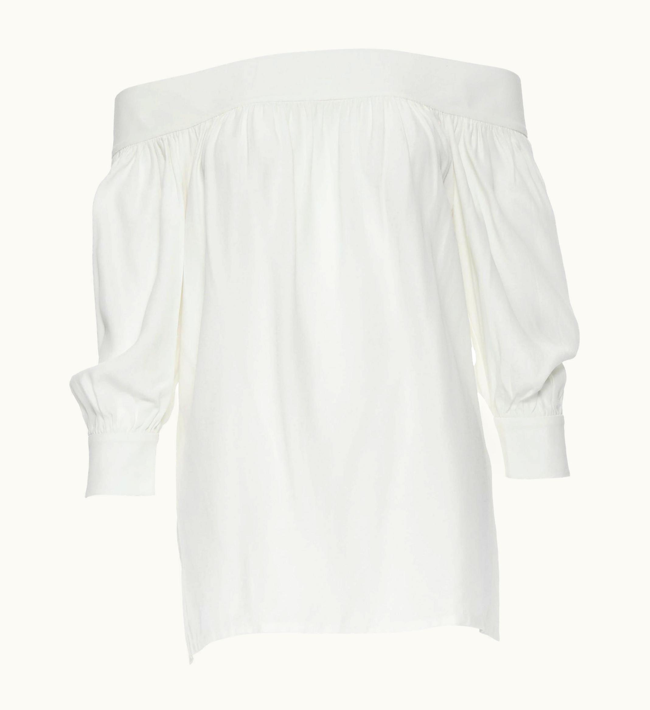 Gucci Gucci 2012 White Viscose Off Shoulder Gold Button Cuff Blouse Shirt