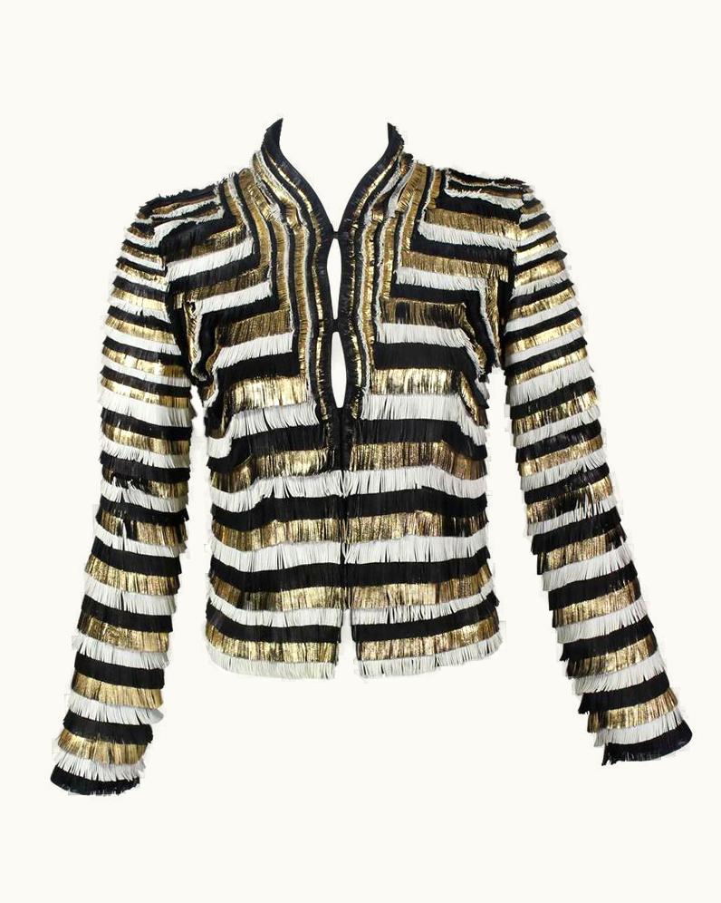 Gucci Gucci Spring 2012 Runway Black White Gold Fringe Leather Jacket