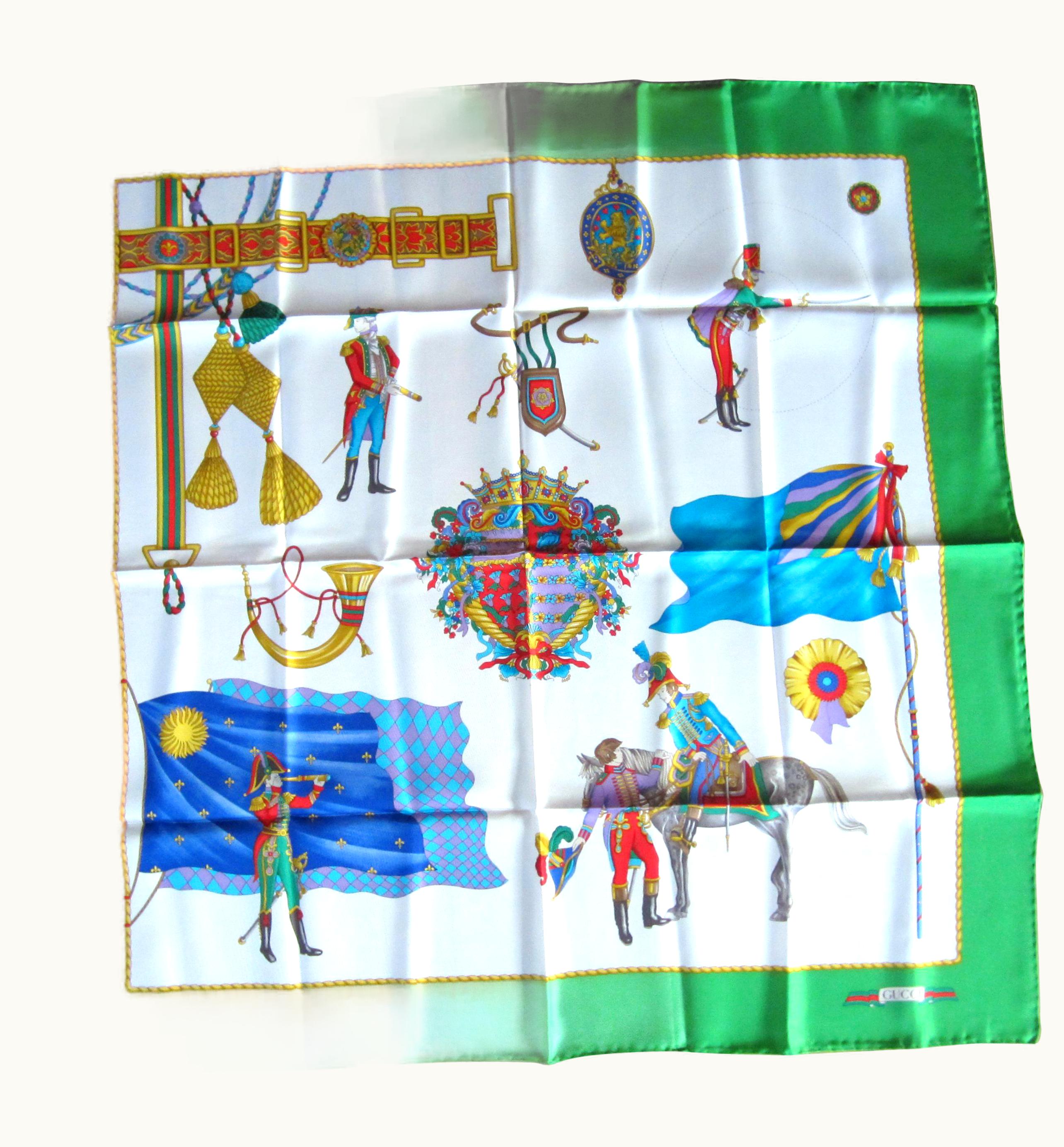Gucci Gucci Silk Scarf Horses Soldiers New, Never Worn 1990s