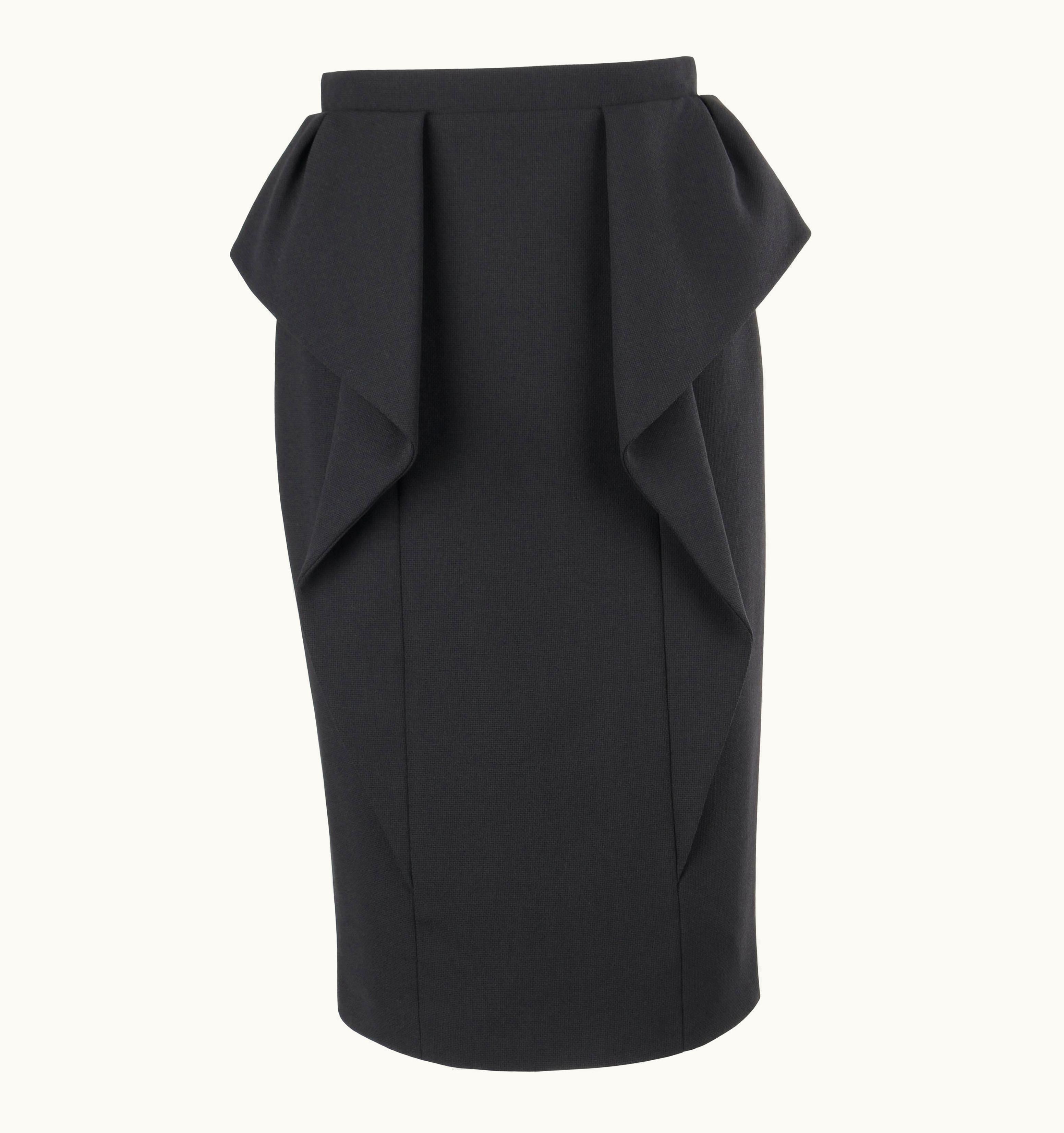Gucci Gucci Pre-fall 2013 Black Wool Highwaisted Waterfall Draped Pencil Skirt Nwt