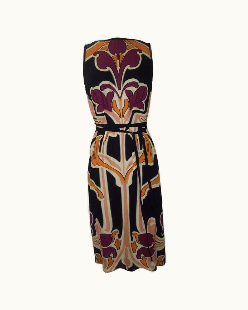Gucci 2014 Gucci Art Nouveau Erte Floral Print Black And Multi Silk Shift Dress