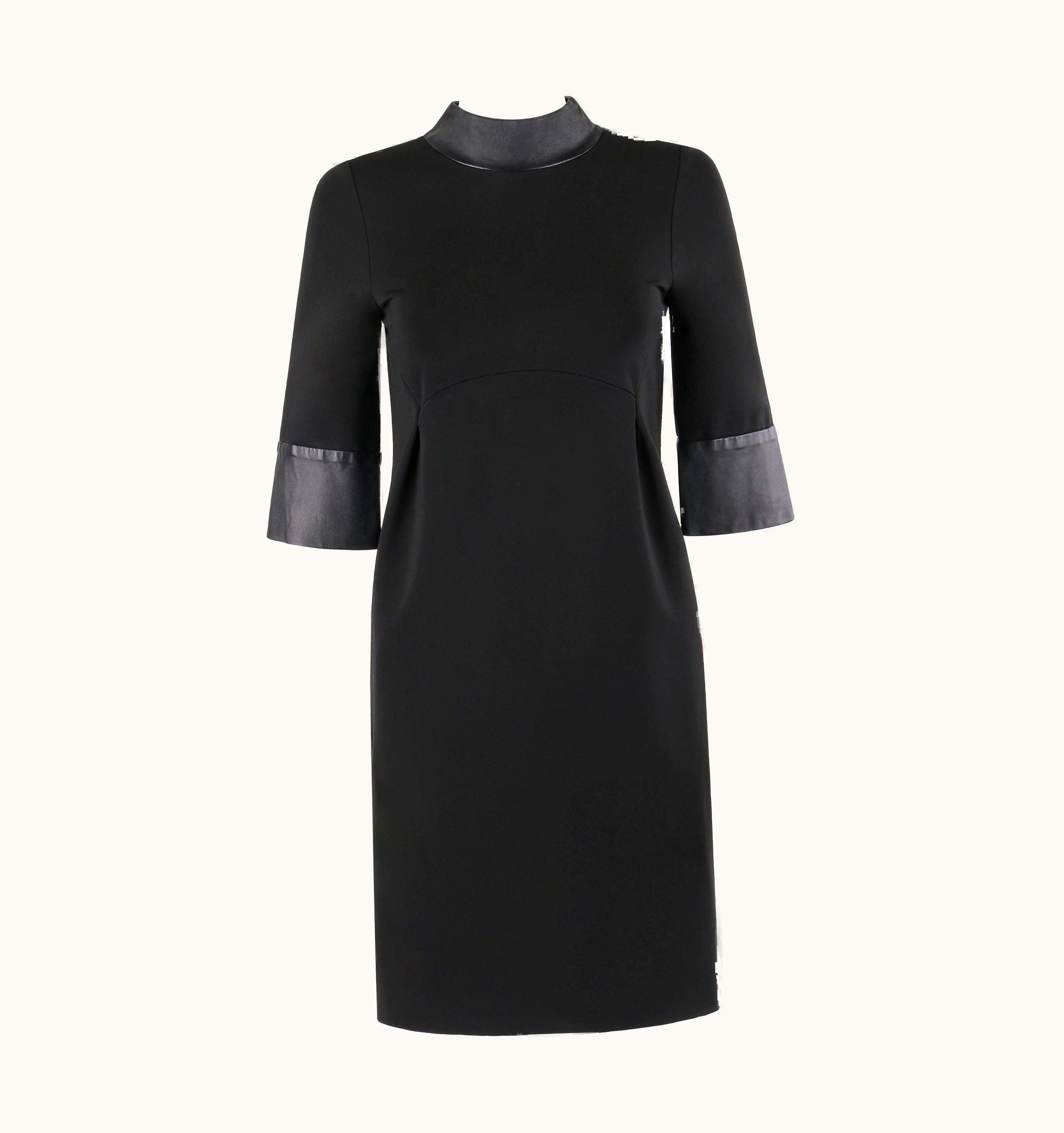 Gucci Gucci Pre-Fall 2014 Black Leather Collar & Cuff Mock Neck Shift Mini Dress
