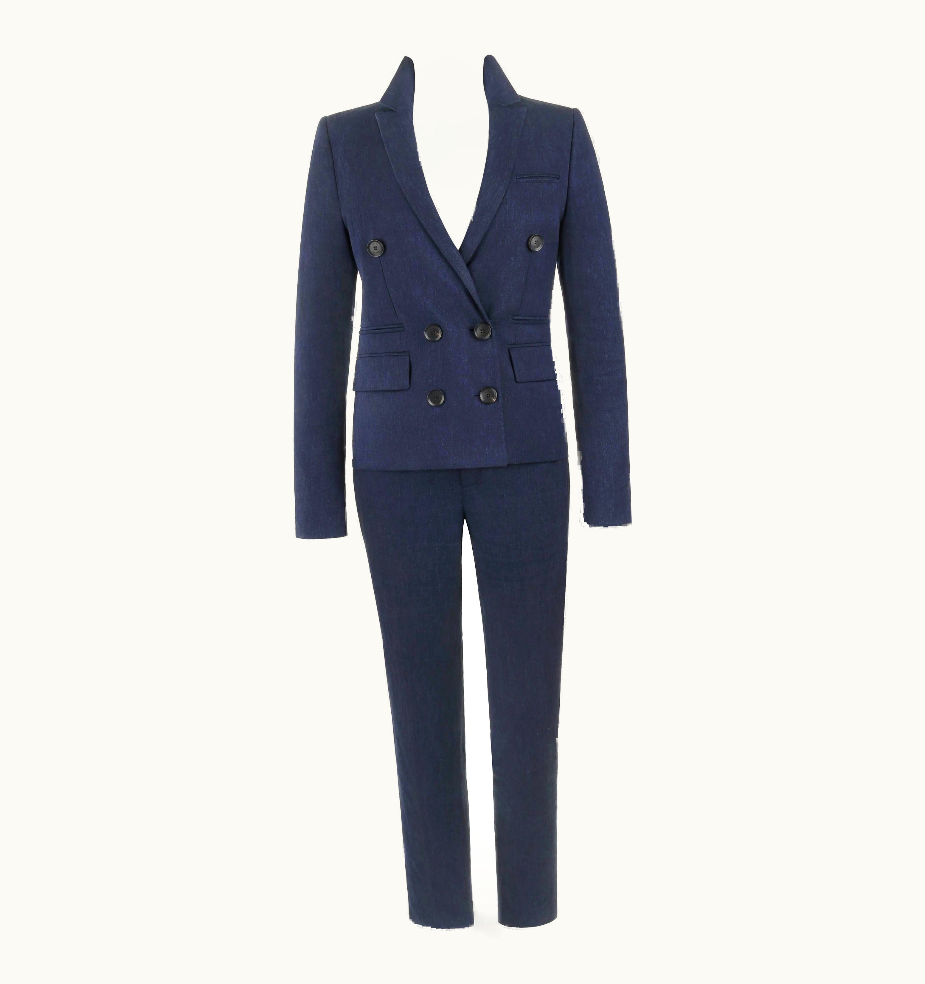 Gucci Gucci Pre-Fall 2014 2 Pc Dark Blue Linen Blend Double Breasted Jacket Pants Suit