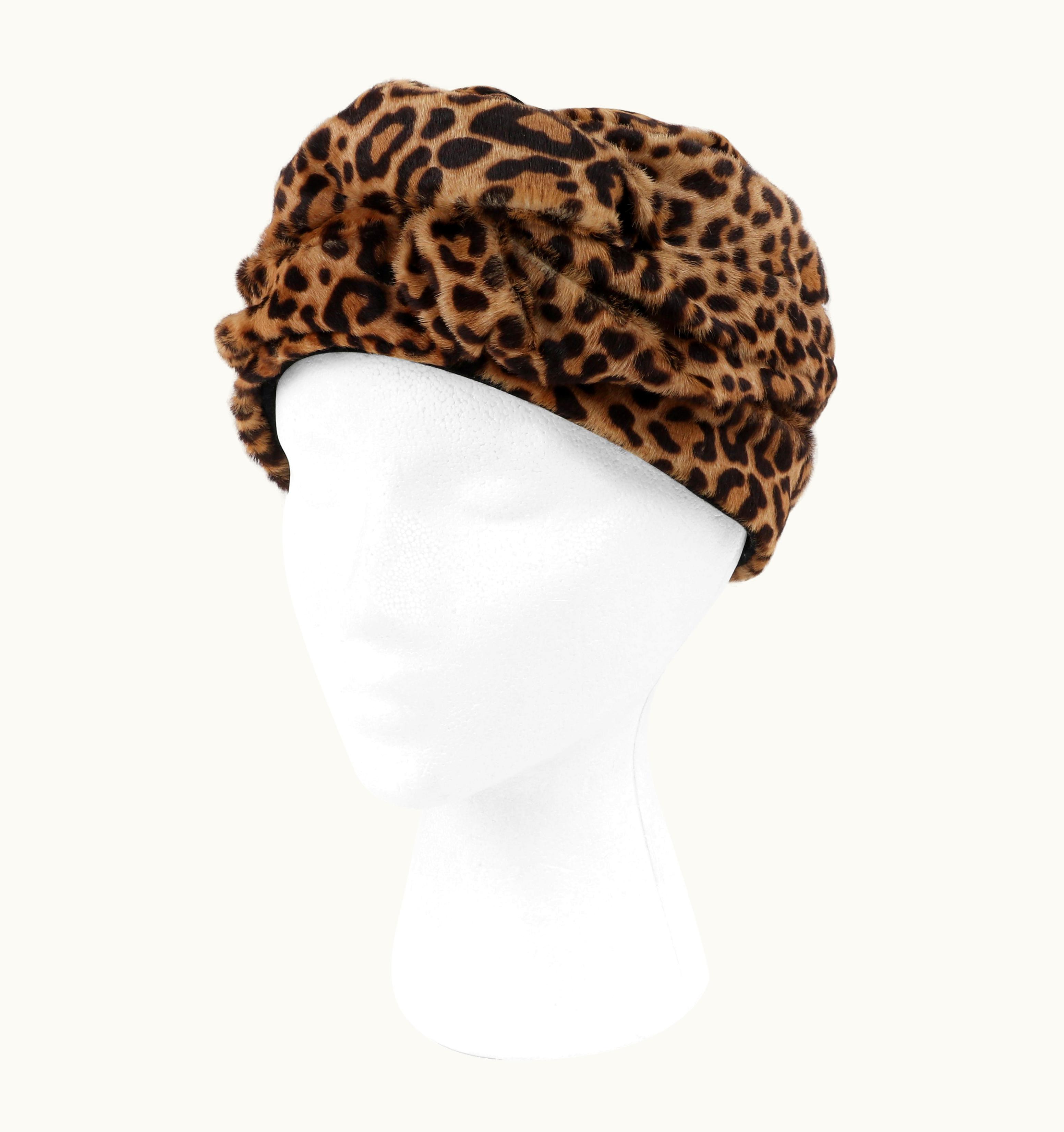 Gucci Gucci Pre-Fall 2016 Black Brown Leopard Print Leather Twisted Turban Hat