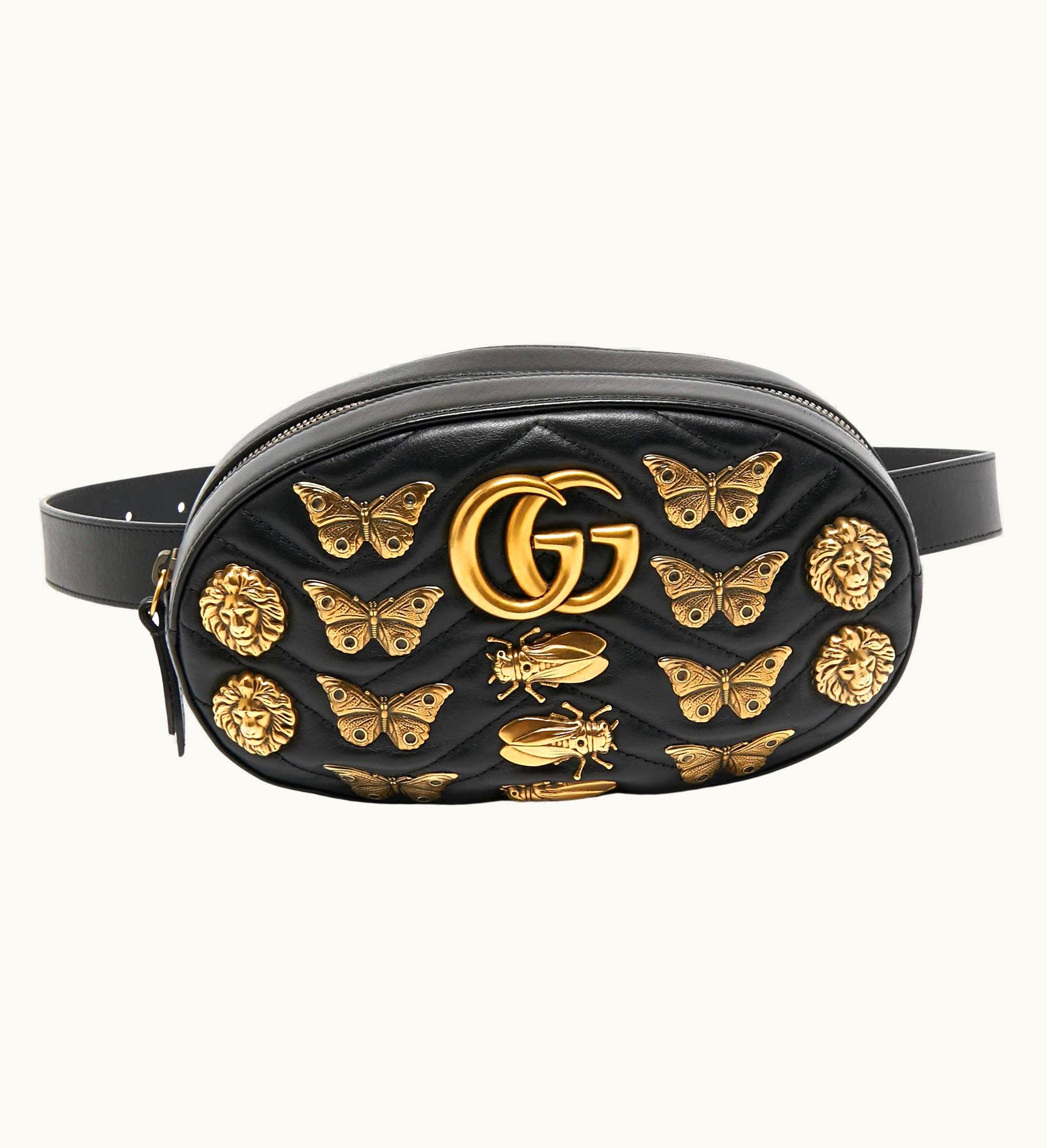 Gucci Gucci Black Matelassé Leather Gg Marmont Animal Stud Belt Bag