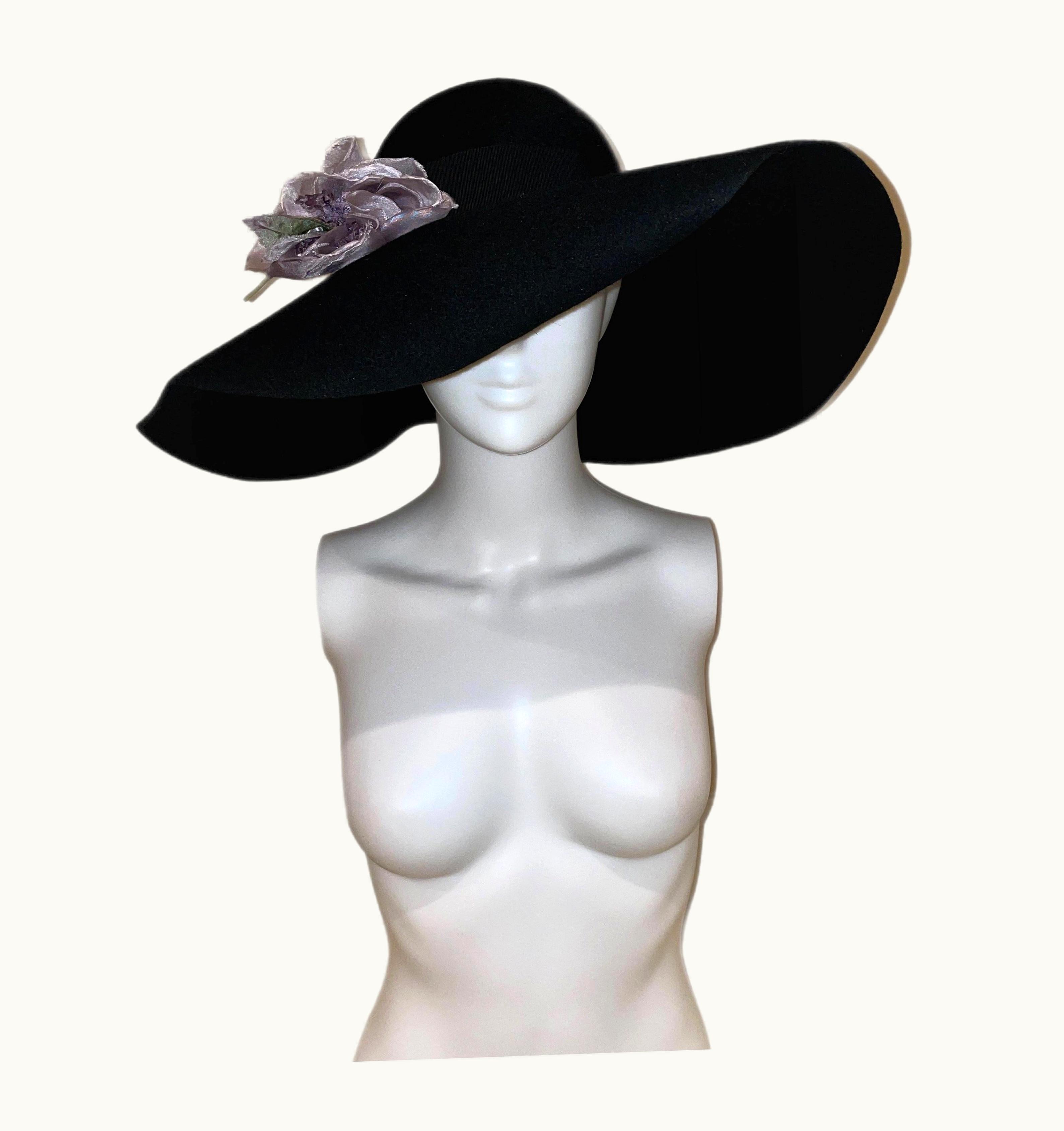 Gucci Gucci 2017 Black Brim Hat With Purple Flower Accent