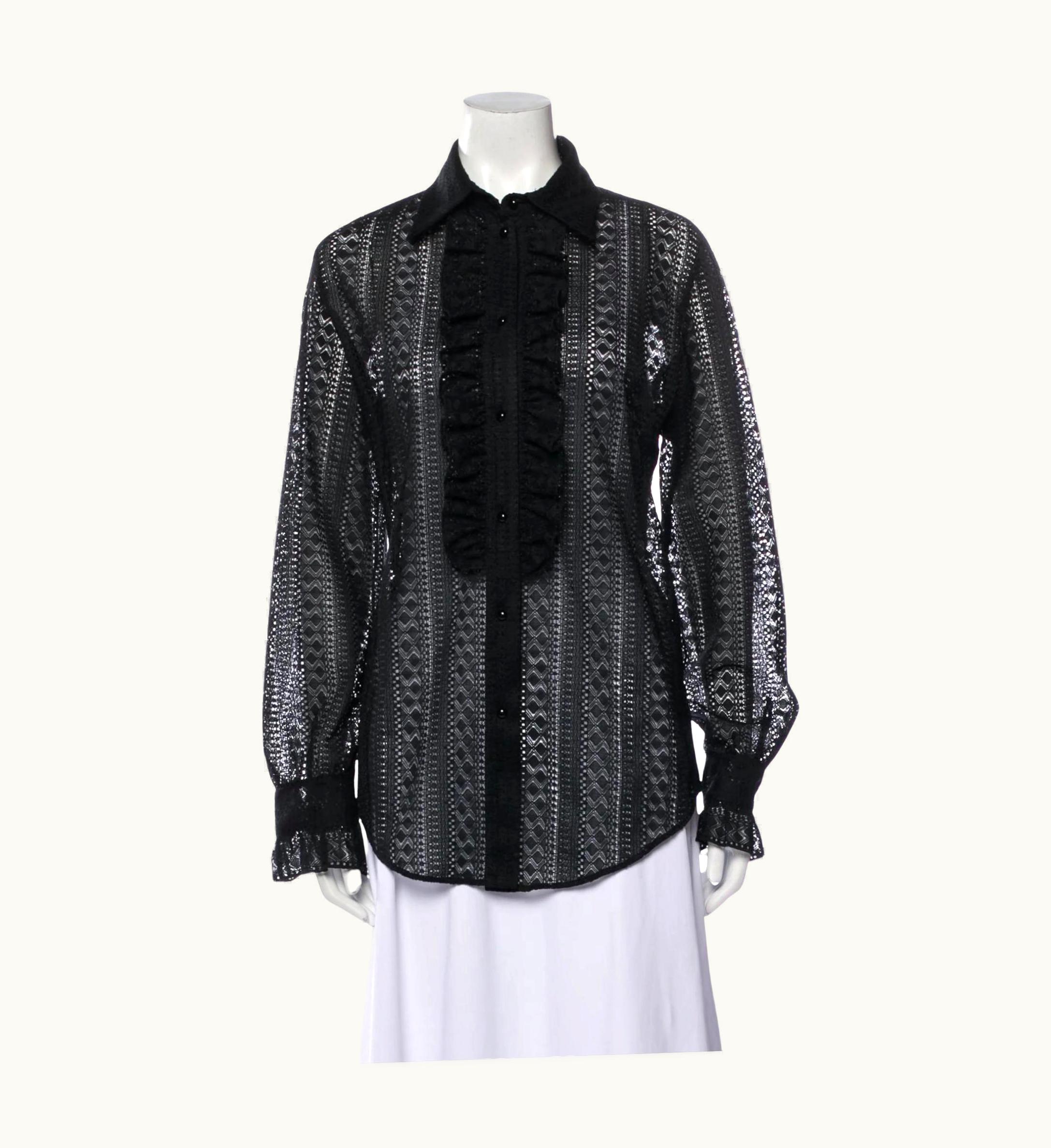 Gucci Gucci Black Ruffle Striped Laced Button Up Shirt (m)