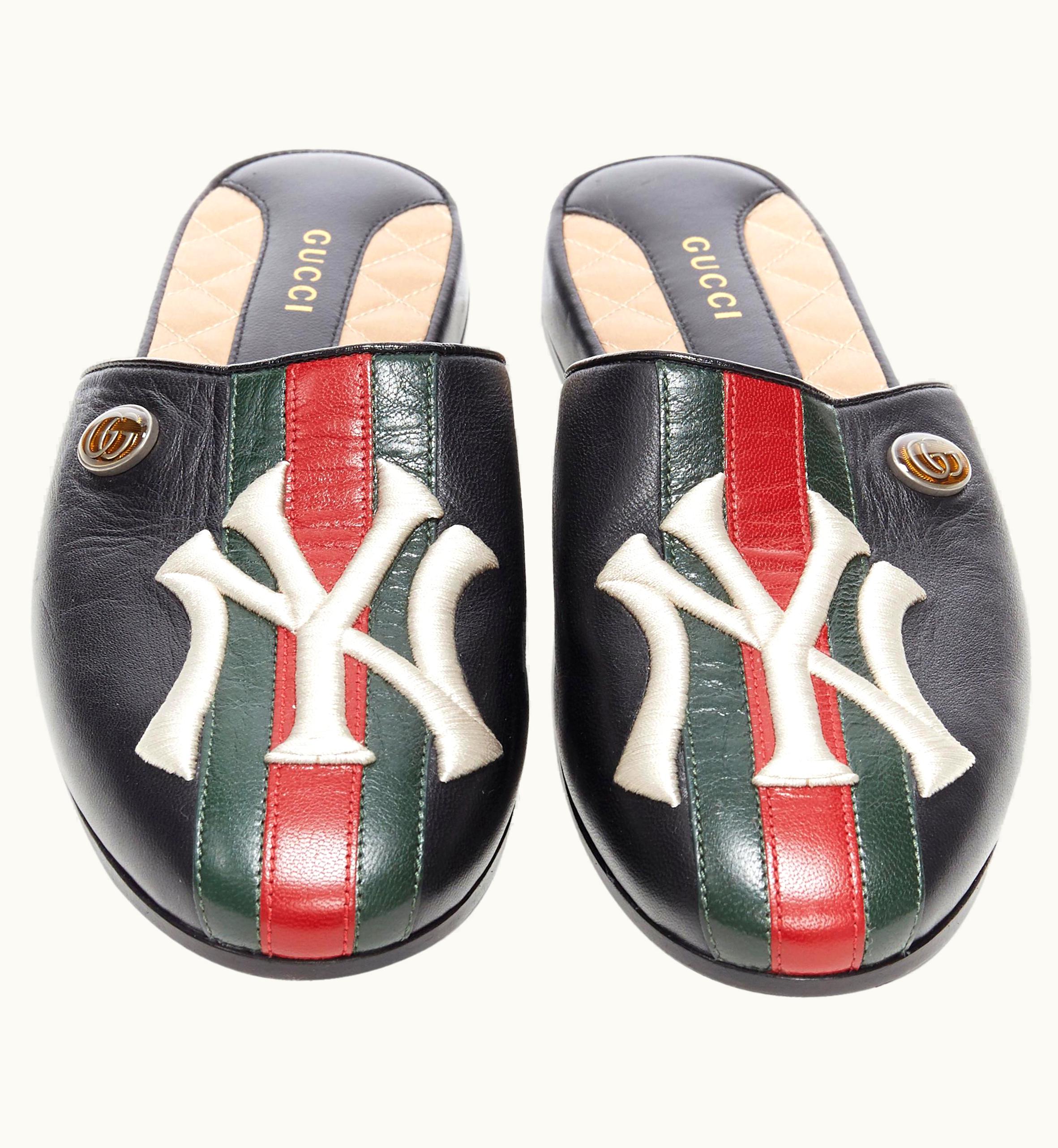 Gucci Gucci 2019 York Yankess Embroidery Web Round Toe Mule Flats