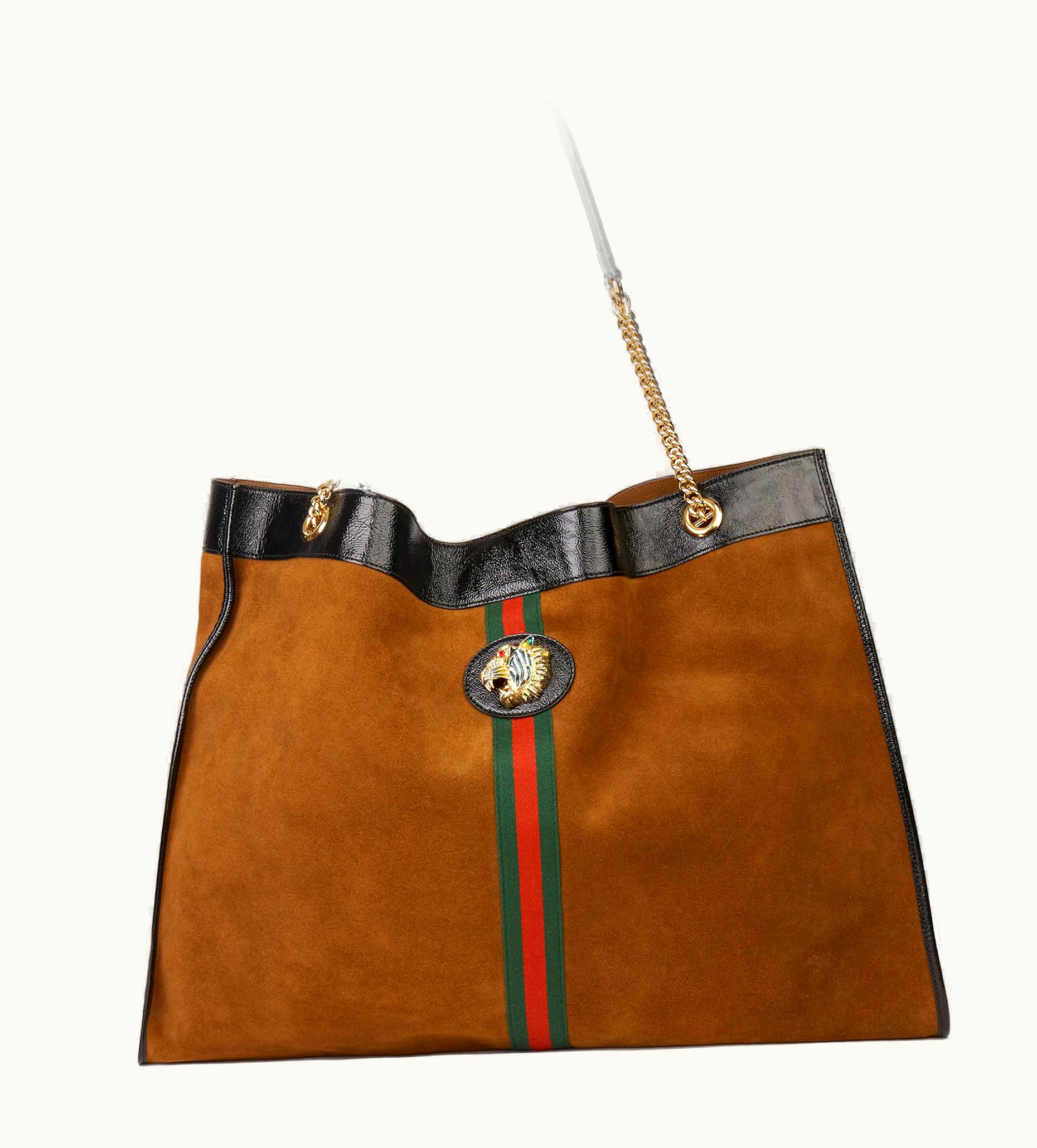 Gucci Gucci 2019 Brown Suede & Black Patent Leather Maxi Rajah Tote