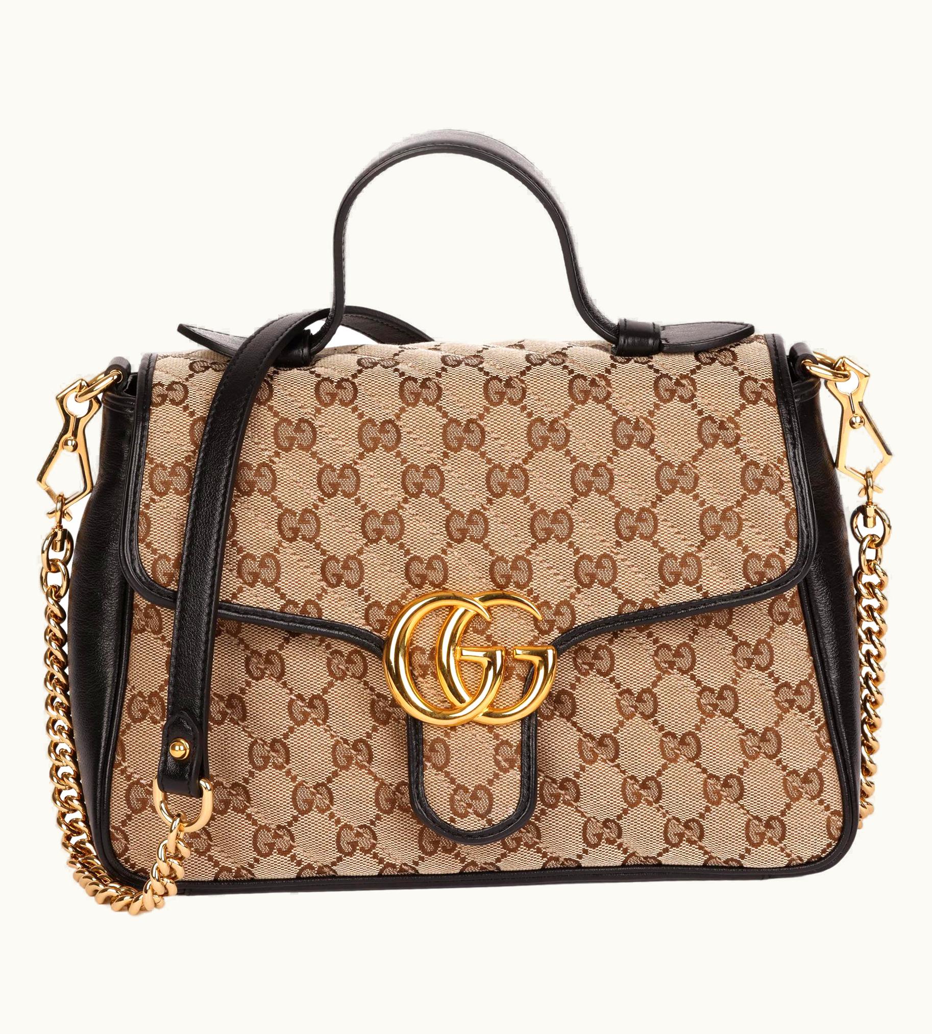 Gucci Gucci 2020 Gg Supreme Canvas & Black Calfskin Leather Small Top Handle Marmont