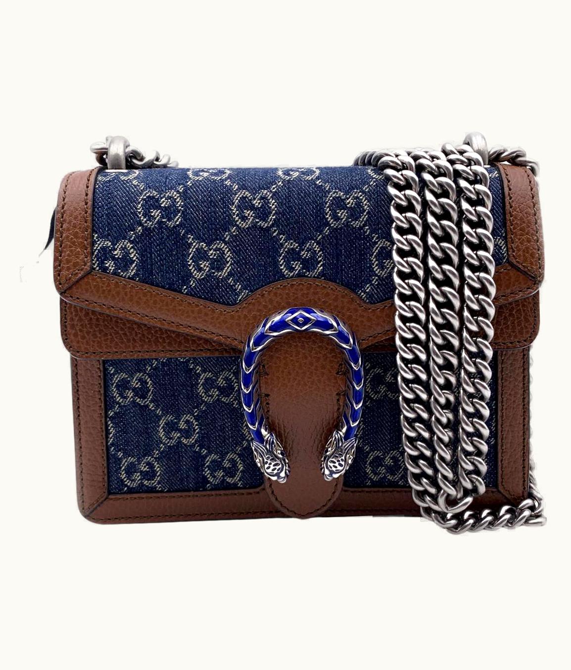 Gucci Gucci Monogram Denim And Leather Mini Dionysus Crossbody Shoulder Bag