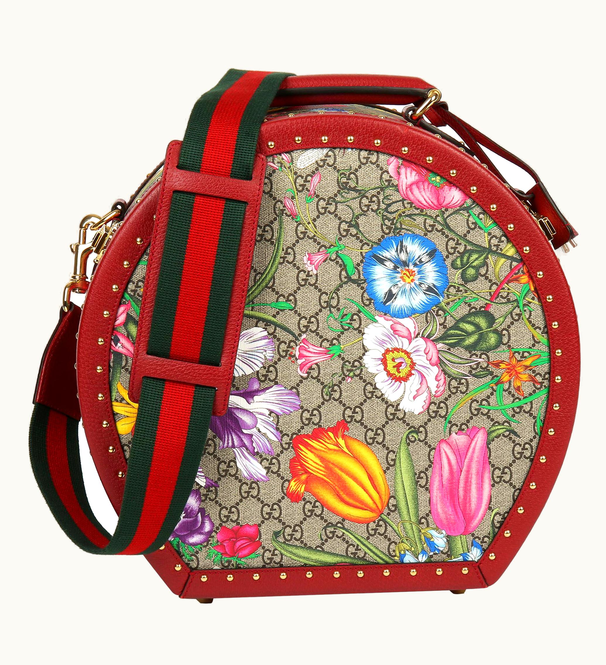 Gucci 2021 Gucci Gg Flora Coated Canvas & Red Pigskin Leather Hat Box