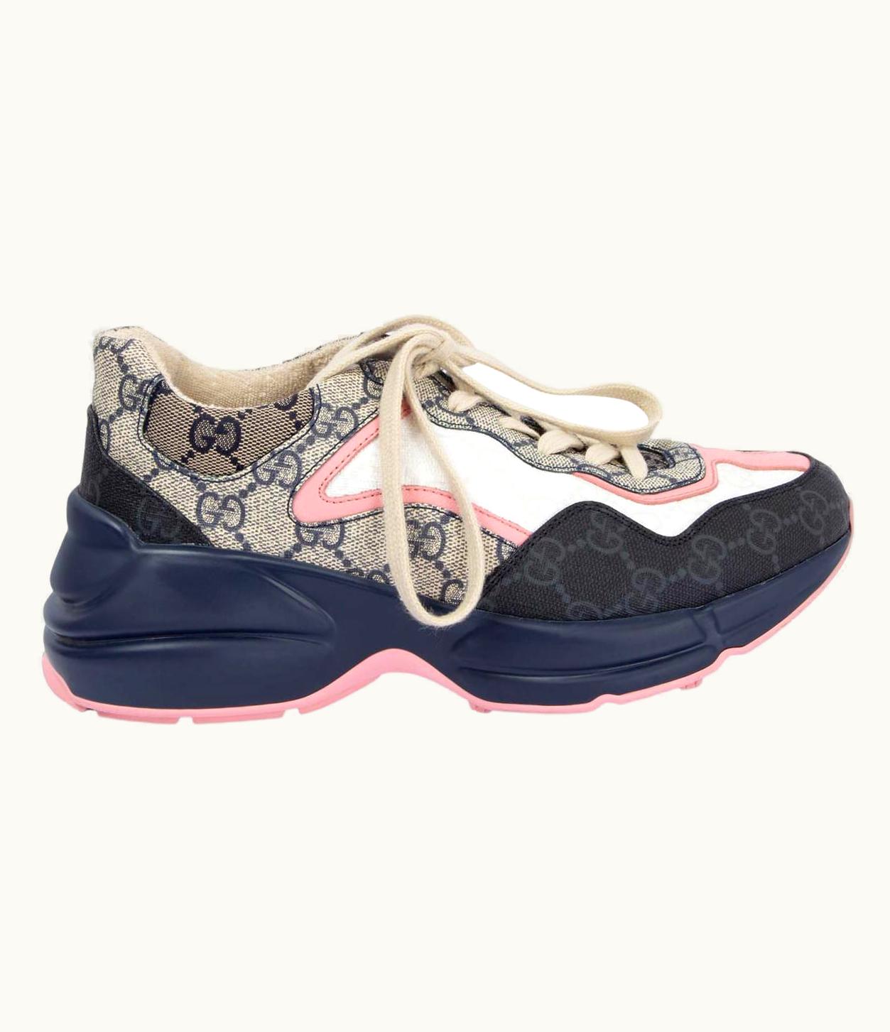 Gucci Gucci Navy & Pink Gg Fabric 2022 Rython Sneakers Shoes