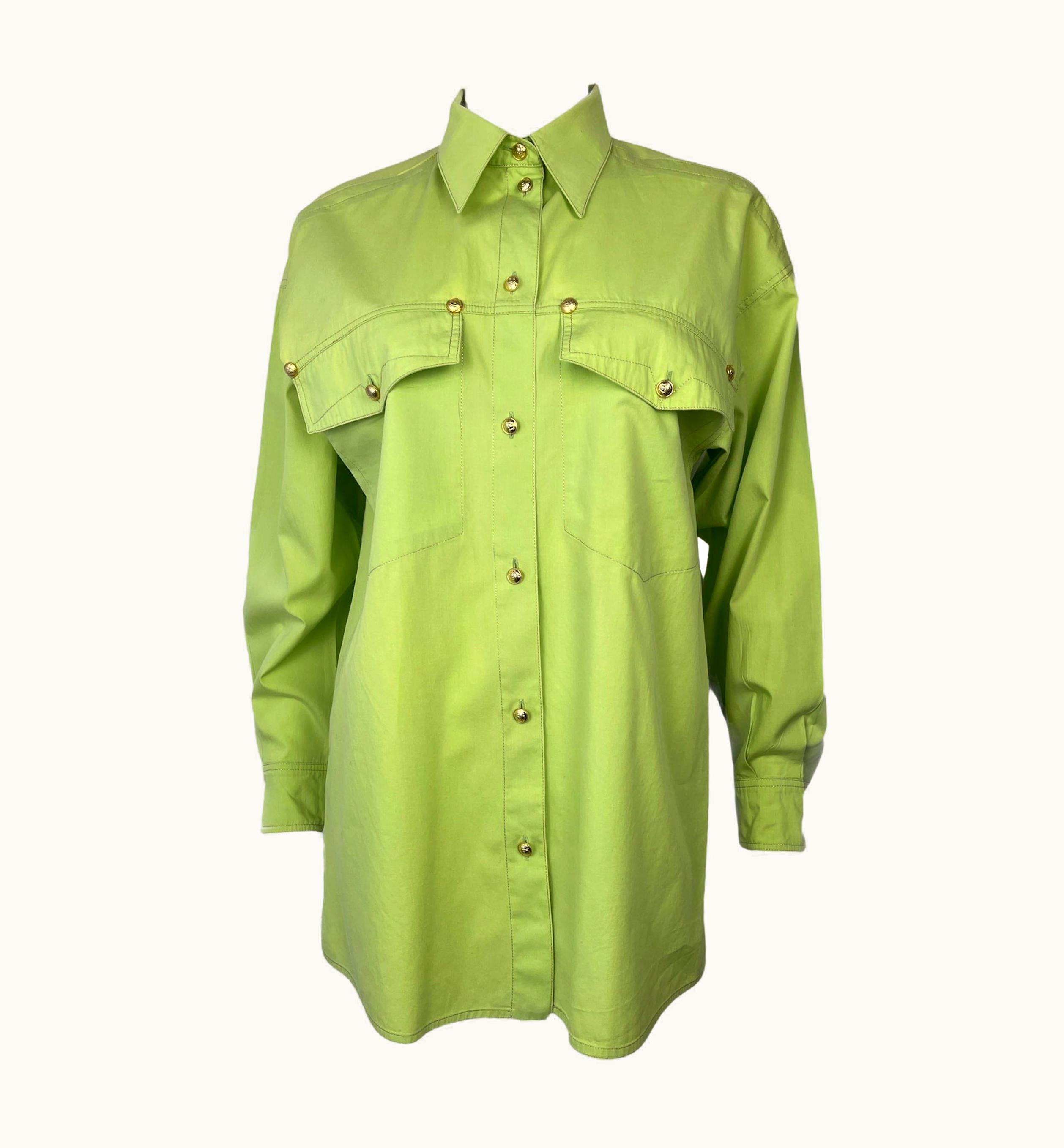 Gianni Versace Couture 1990' Vintage Iconic Gianni Versace Shirt Medusa Heads Green