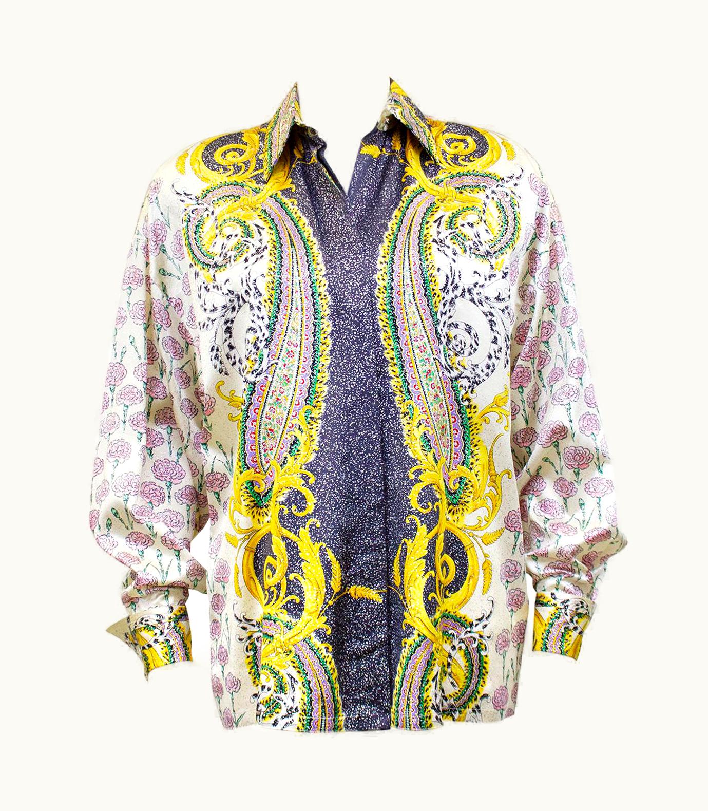 Gianni Versace Couture 1990s Gianni Versace Couture Baroque And Carnation Print Silk Shirt