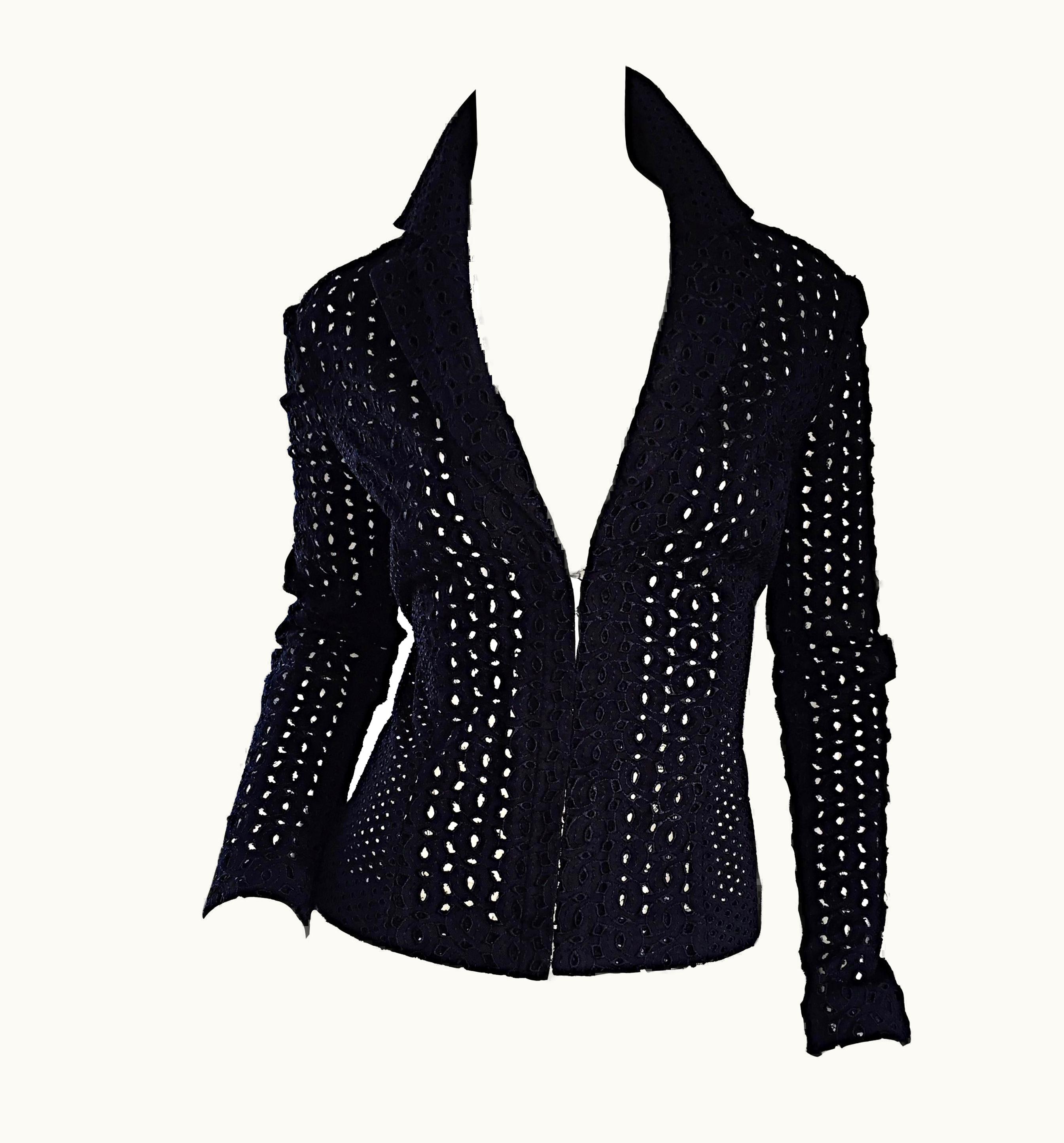 Gianni Versace Couture 1990s Gianni Versace Couture Black Eylets Fitted 1990s 90s Blazer Jacket