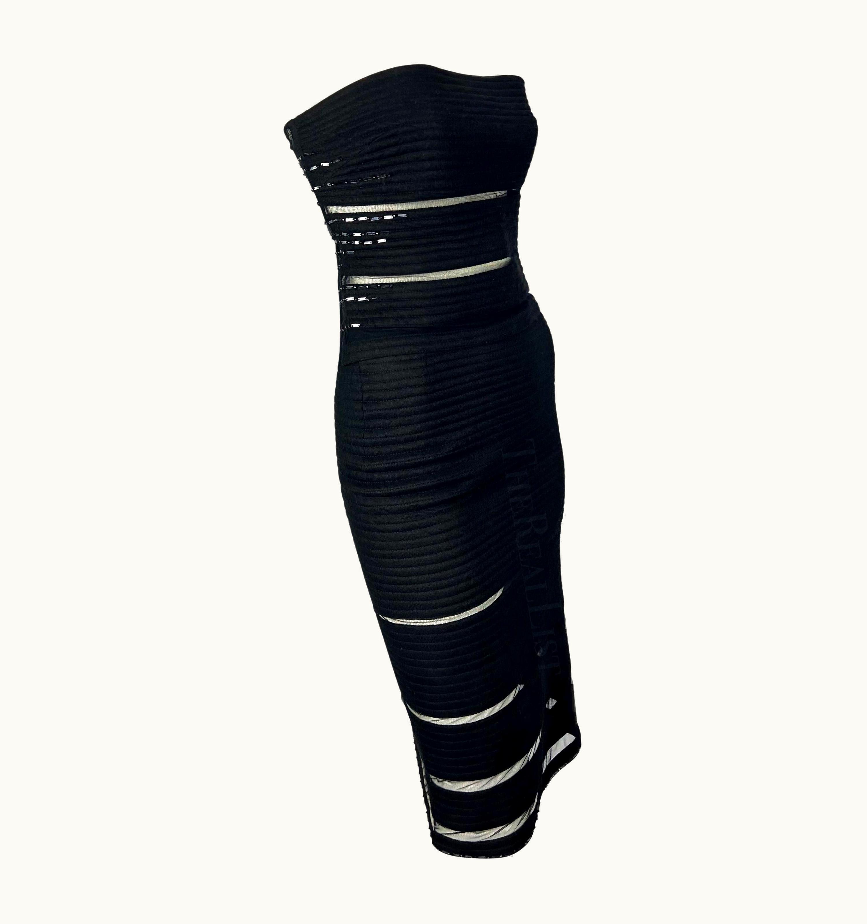 Gianni Versace Couture 1999 Gianni Versace By Donatella Black Sequin Sheer Quilted Skirt Crop Top Set