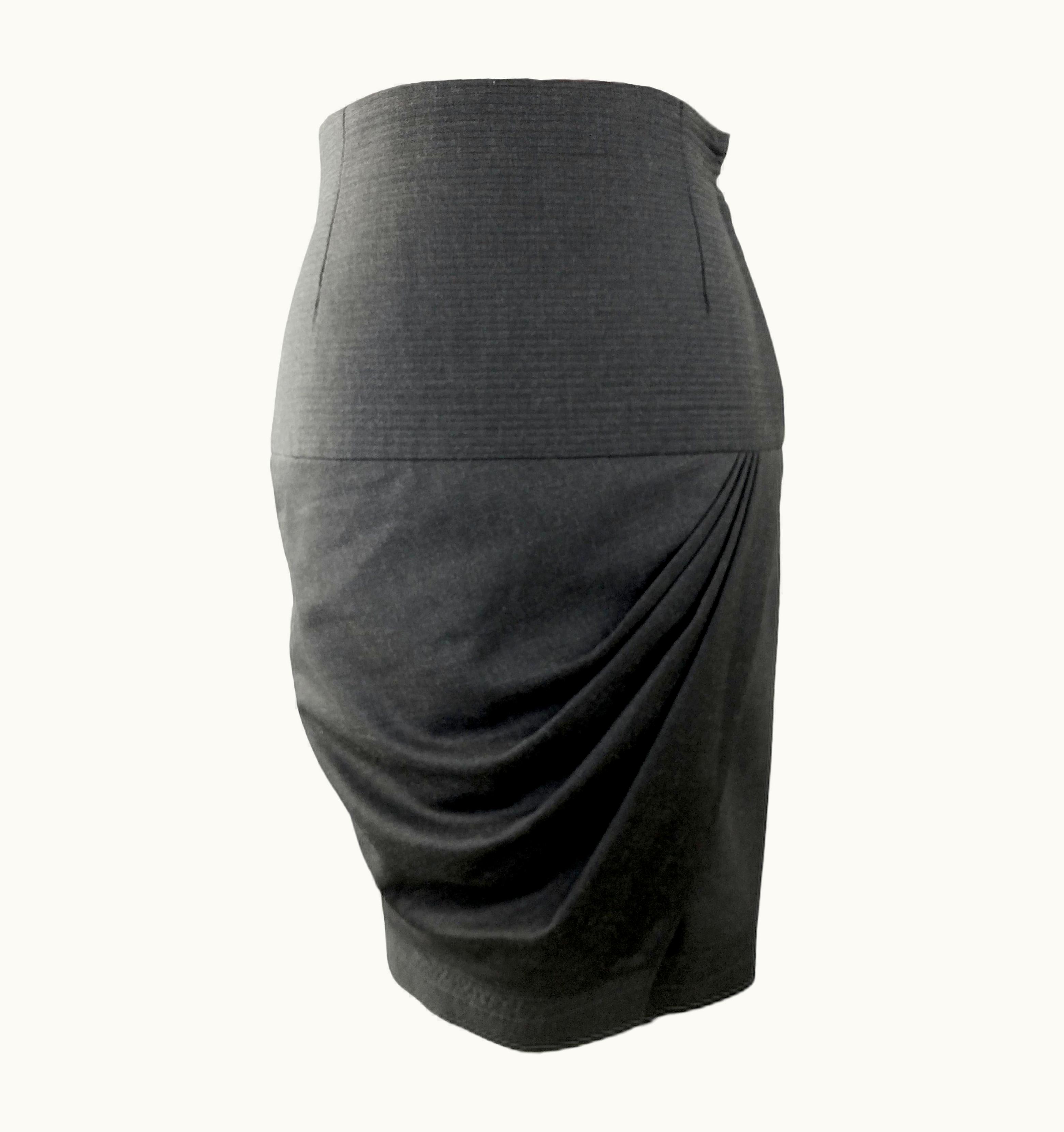 Gianni Versace Couture Gianni Versace Couture 80s Rare Label Dark Grey Wool Midi Skirt