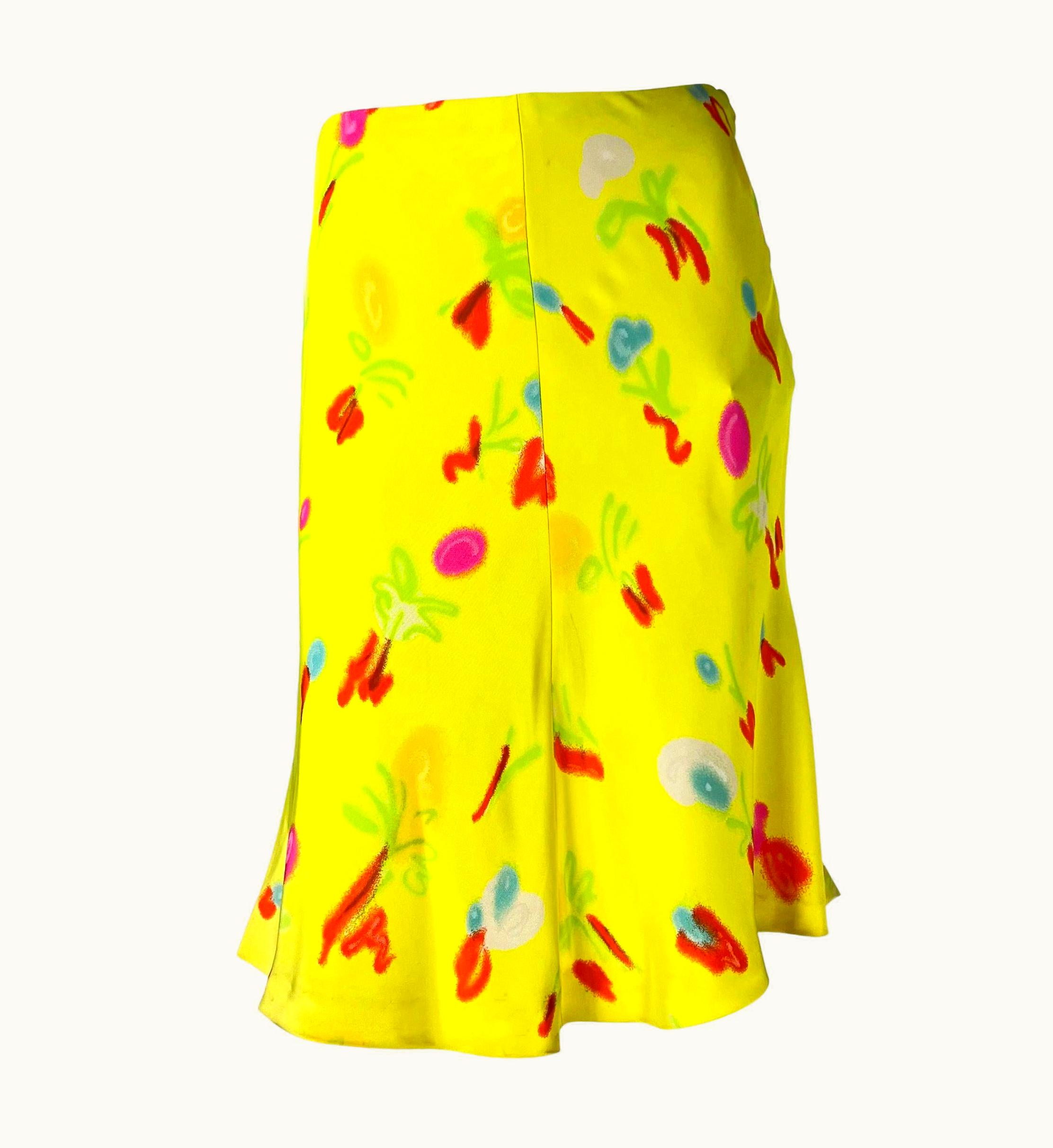 Gianni Versace Couture Nwt S/S 1996 Gianni Versace Couture Neon Yellow Graffiti Floral Print Skirt